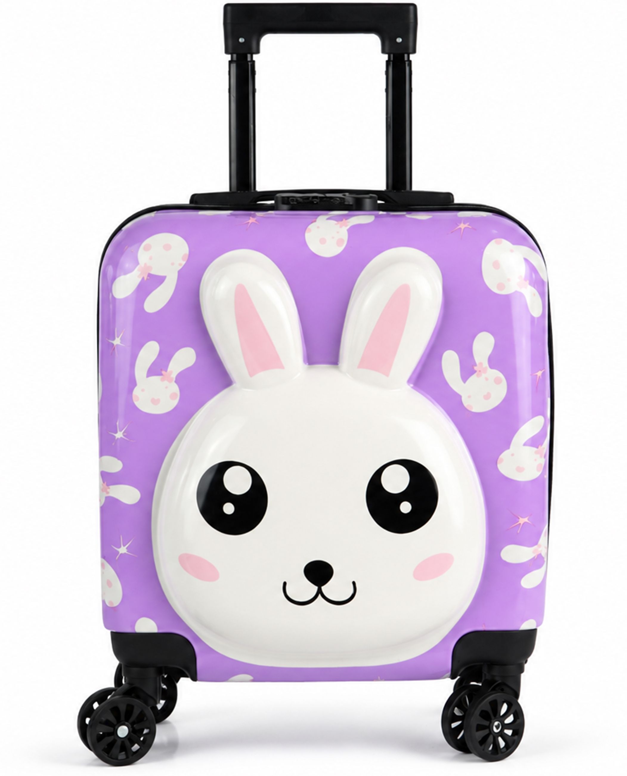 Small Cabin Suitcase (22 cm) 4 Wheels - Children’s Luggage Bag – Cute Bunny Face Design,360° Rotation Wheels - Purple-image-13