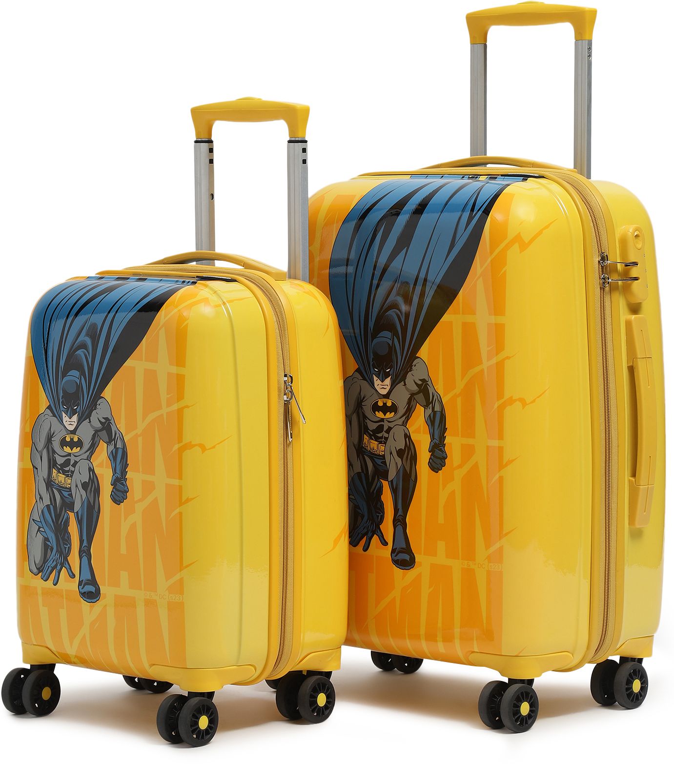 Hard Body Set of 2 Luggage 8 Wheels - BATMAN OFFICIAL MERCHANDISE KIDS TROLLEY (5 Years International Warranty) - Yellow