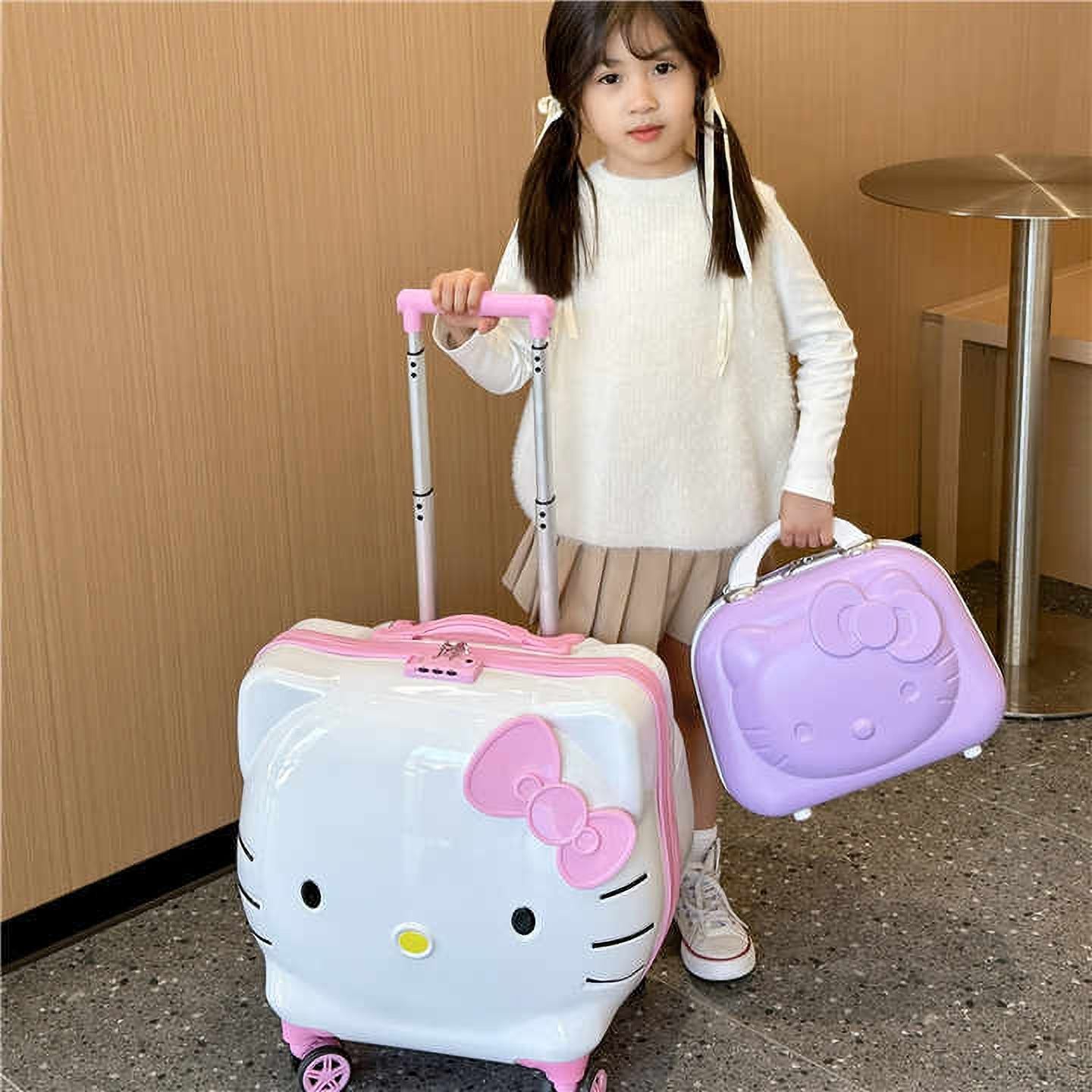 kidsmuch Small Cabin Suitcase (45 inch) 4 Wheels - "Hello Kitty Trolley Bags - 20” & 14" Inch Adorable Travel Luggage" - White-picture-15
