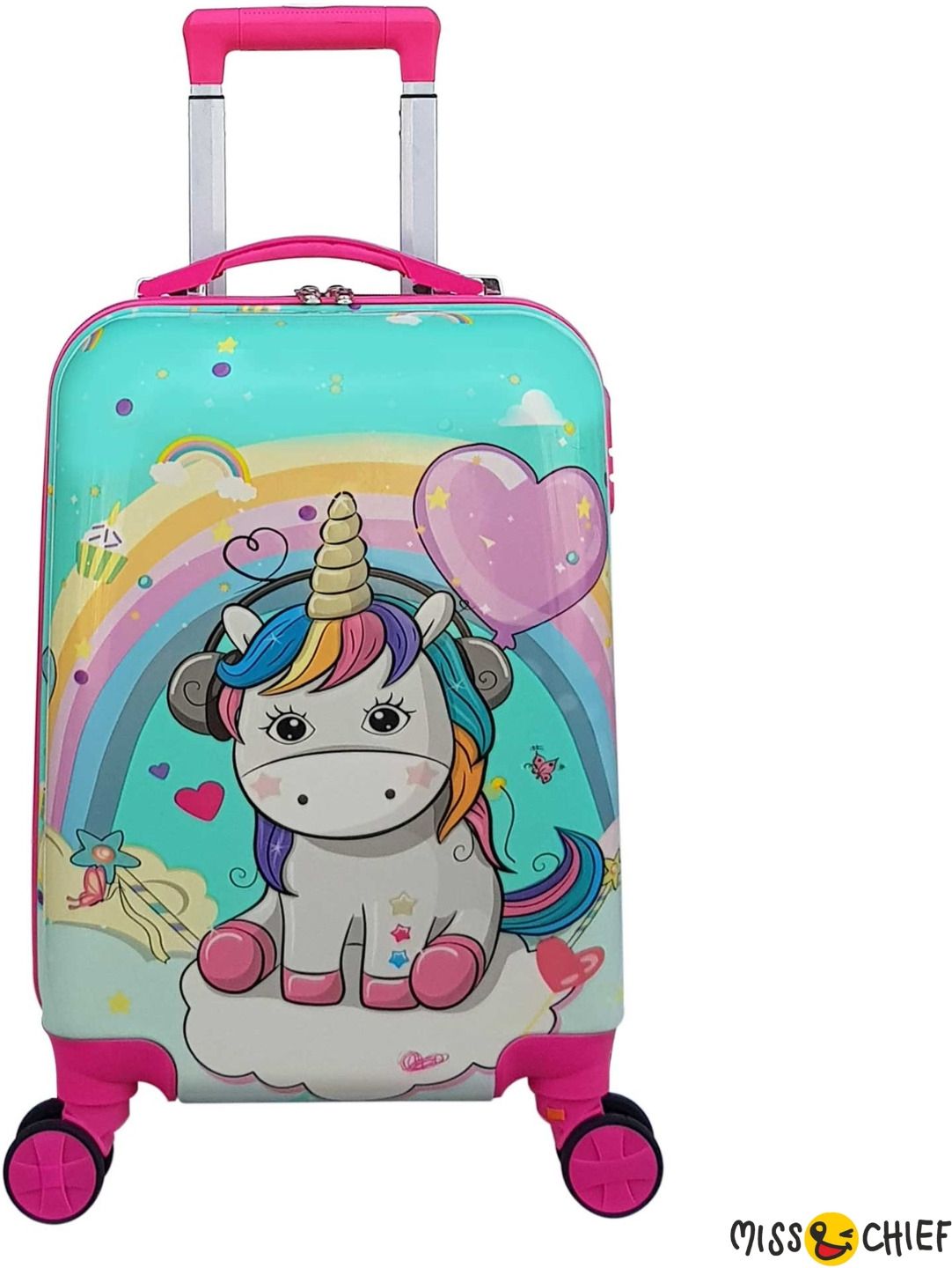 Small Cabin Suitcase (20 inch) 8 Wheels - ABS Hard Shell Cute Cartoon Print Travel Trolley Bag With 360° spinner wheels - Pink, Blue-image-20