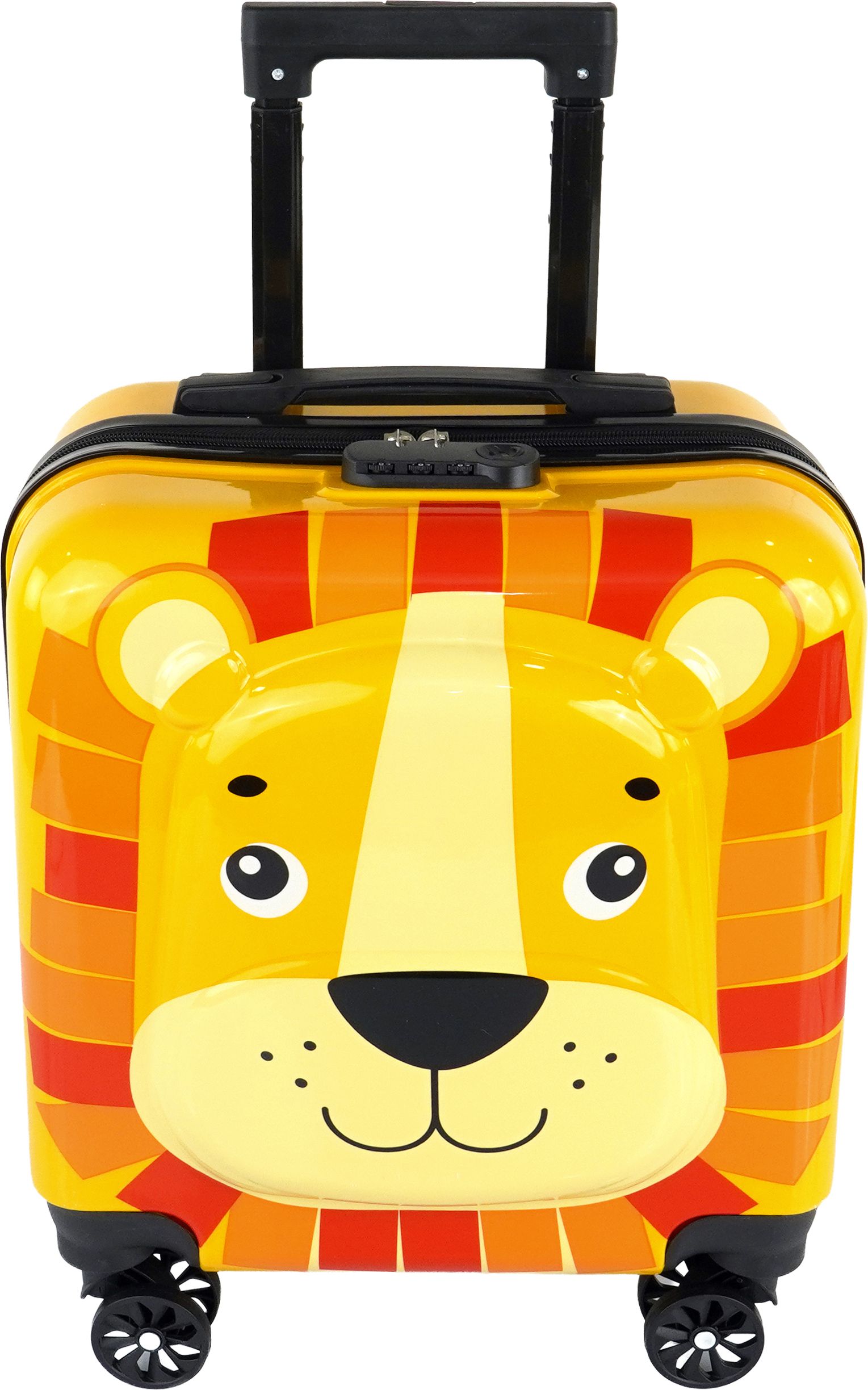 Small Cabin Suitcase (37 cm) 4 Wheels - Lion Face Trolley Bag 360° Rotating Wheels & Adjustable Handle - Yellow-image-20