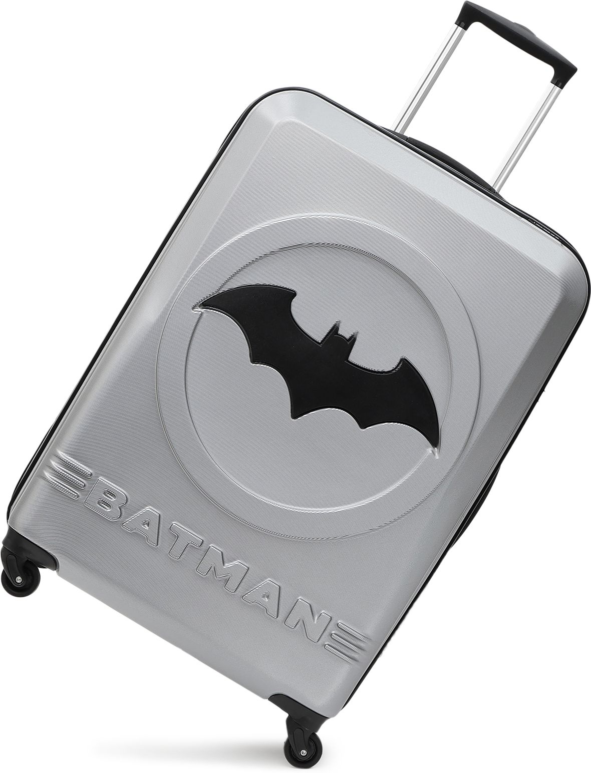 Large Check-in Suitcase (76 cm) 4 Wheels - BATMAN OFFICIAL MERCHANDISE TROLLEY WITH PREMIUM MOULDED BAT LOGO - Silver