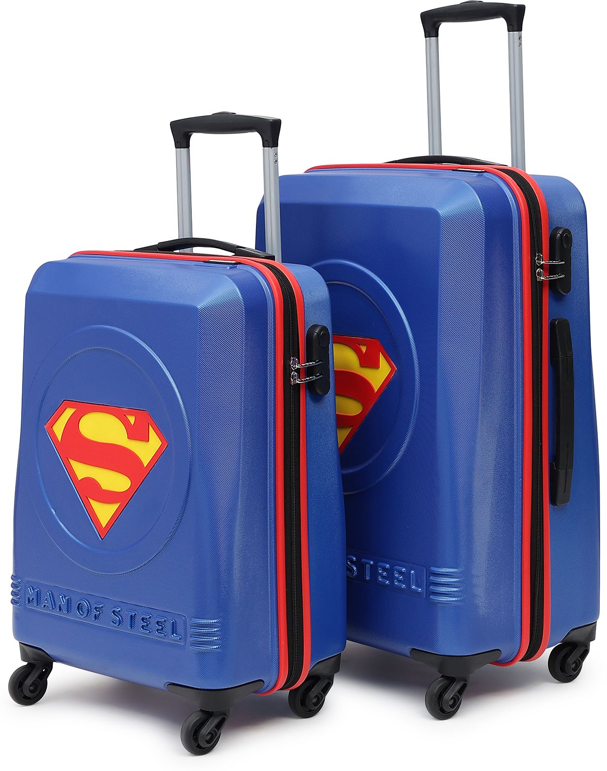 Hard Body Set of 2 Luggage 4 Wheels - SUPERMAN OFFICIAL MERCHANDISE TROLLEY WITH PREMIUM MOULDED SUPERMAN LOGO - Blue-image-37