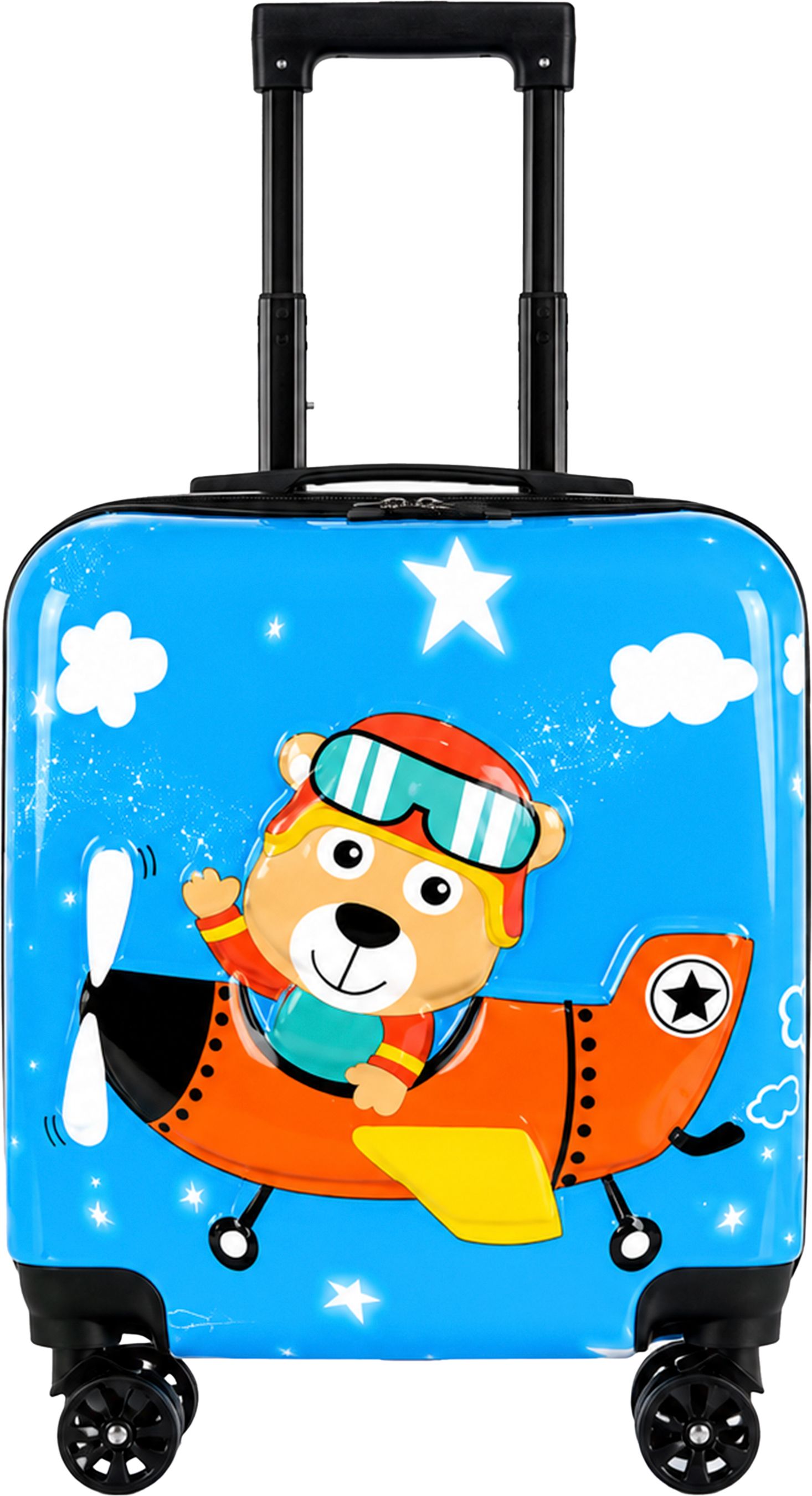 Small Cabin Suitcase (39 cm) 4 Wheels - 360° Rotation, Kids Children’s Travel Trolley – Blue Bear Aviator Design - Blue-image-29