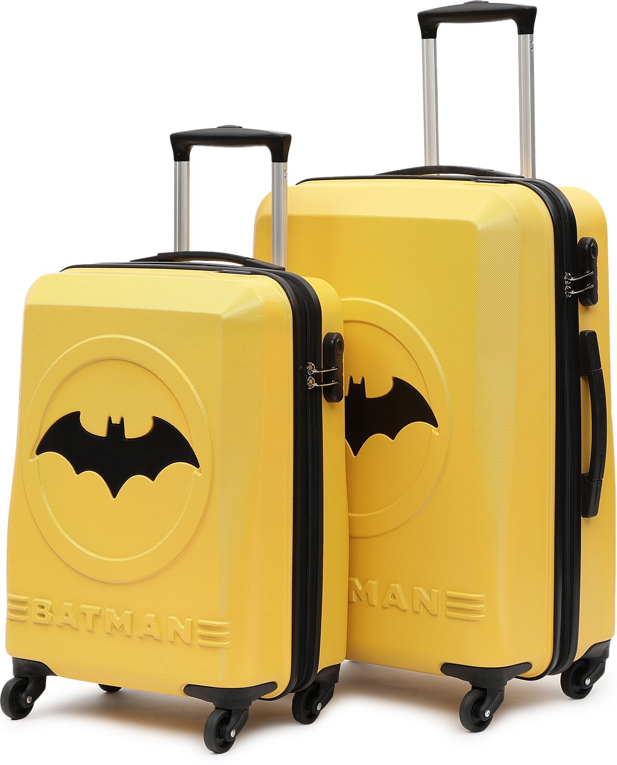 Hard Body Set of 2 Luggage 4 Wheels - BATMAN OFFICIAL MERCHANDISE TROLLEY WITH PREMIUM MOULDED BAT LOGO - Yellow, Black-image-47