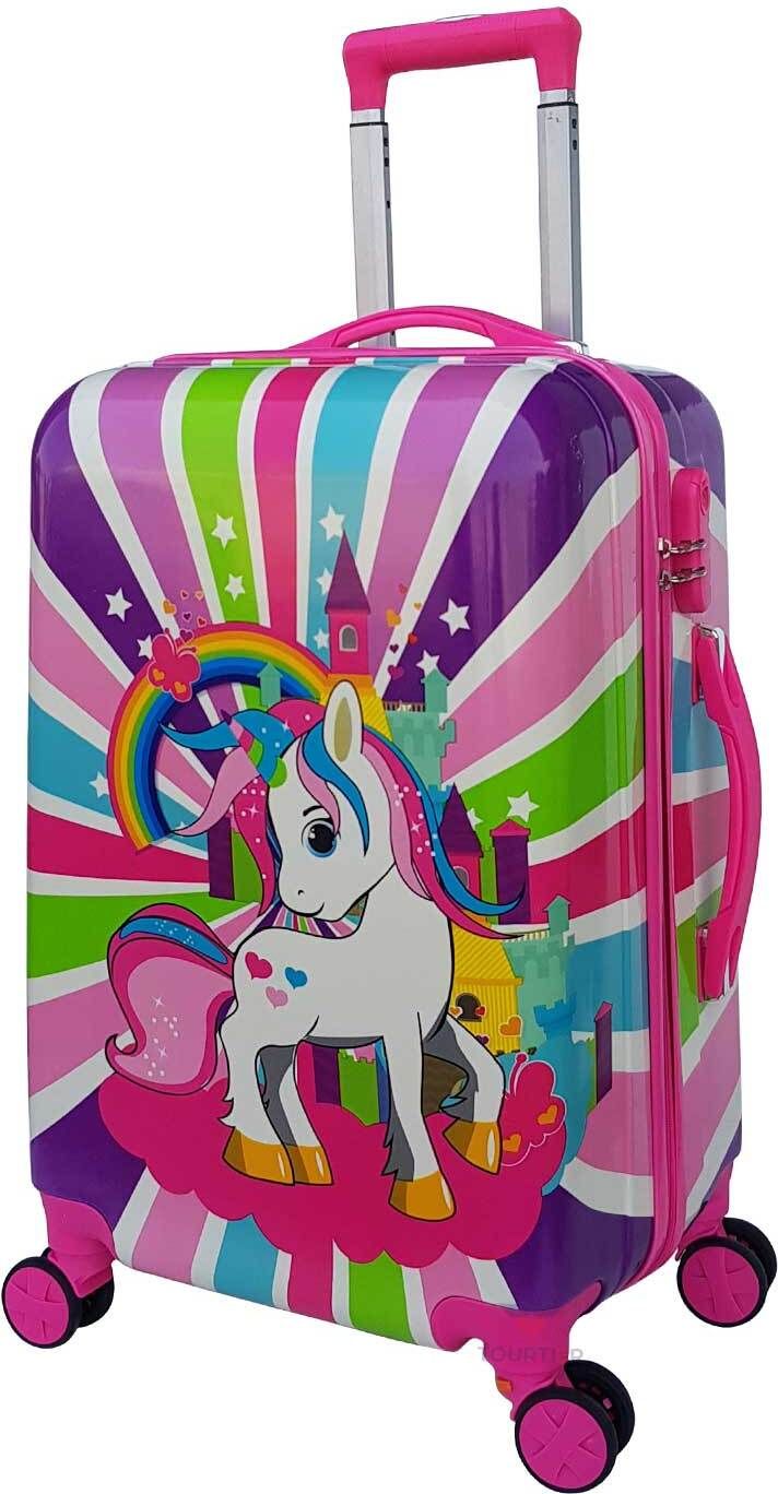 Small Cabin Suitcase (24 inch) 4 Wheels - Cartoon Print Kids Rolling Hard Shell Suitcase With Carry On Trolley Bag - Pink-image-27