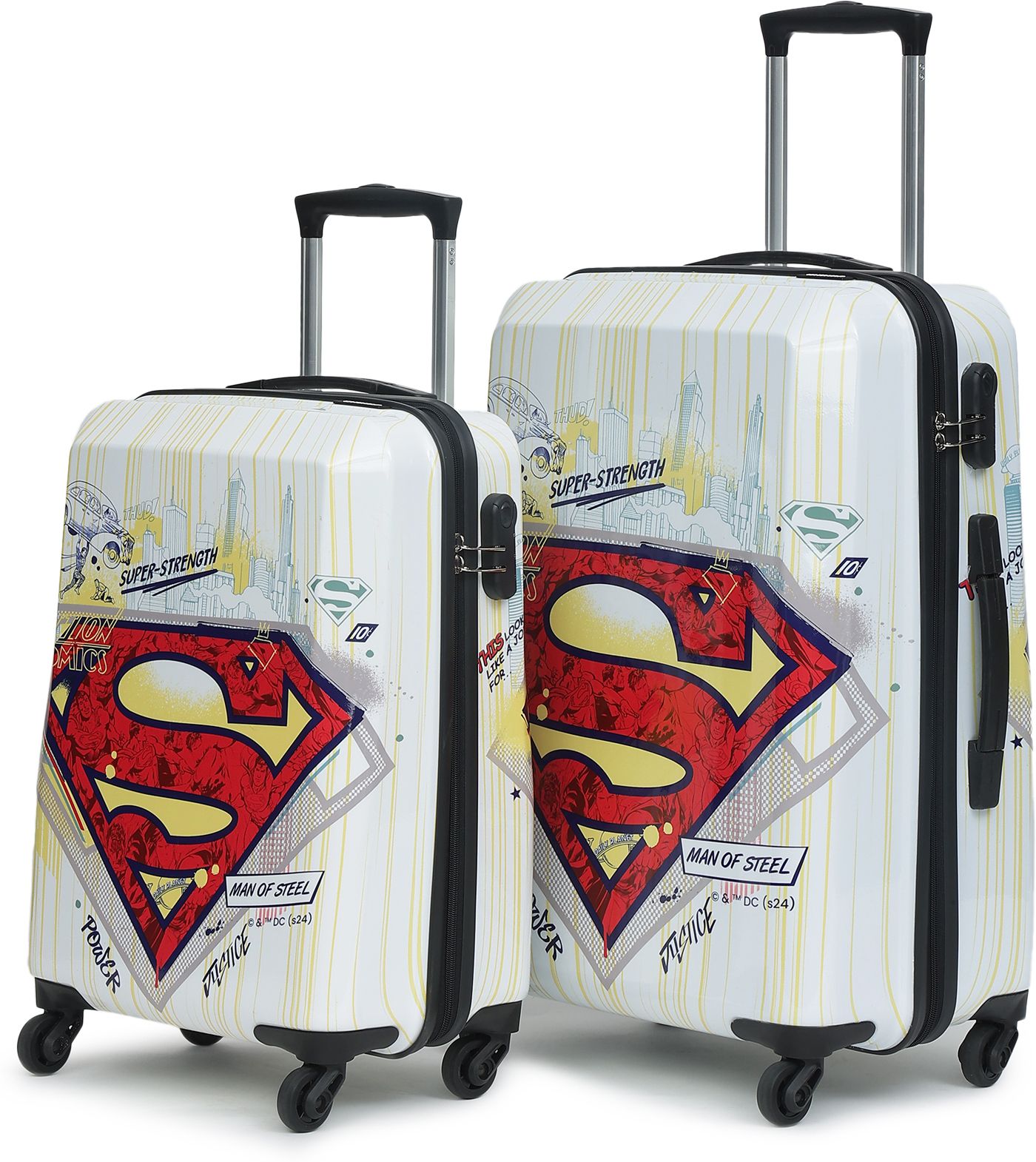 Hard Body Set of 2 Luggage 4 Wheels - SUPERMAN OFFICIAL MERCHANDISE TROLLEY WITH PREMIUM PRINTED SUPERMAN LOGO - White-image-48