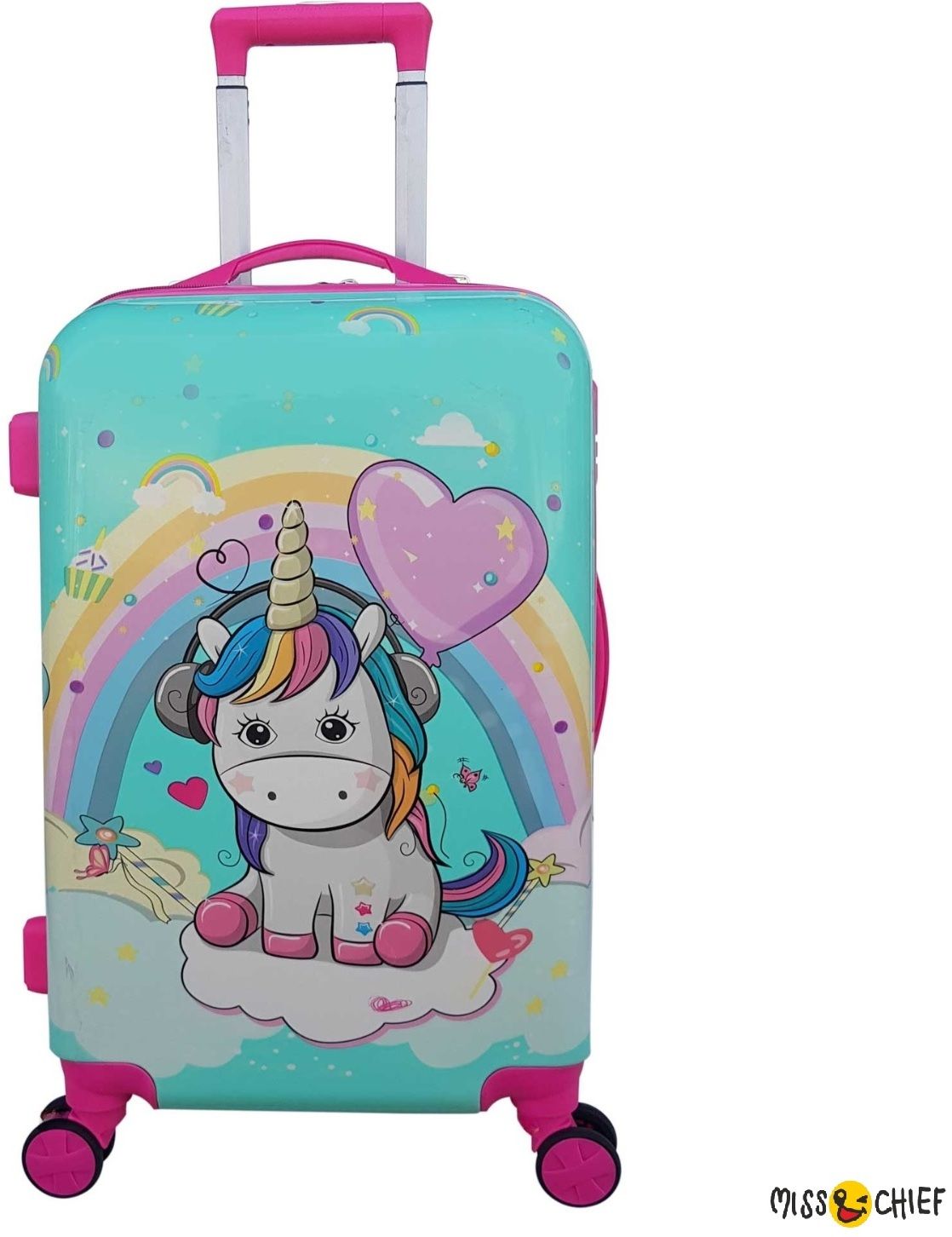 Small Check-in Suitcase (24 inch) 8 Wheels - ABS Hard Shell Cartoon Print Kids Travel Trolley Bag With 360° spinner wheels - Blue, Pink-image-29