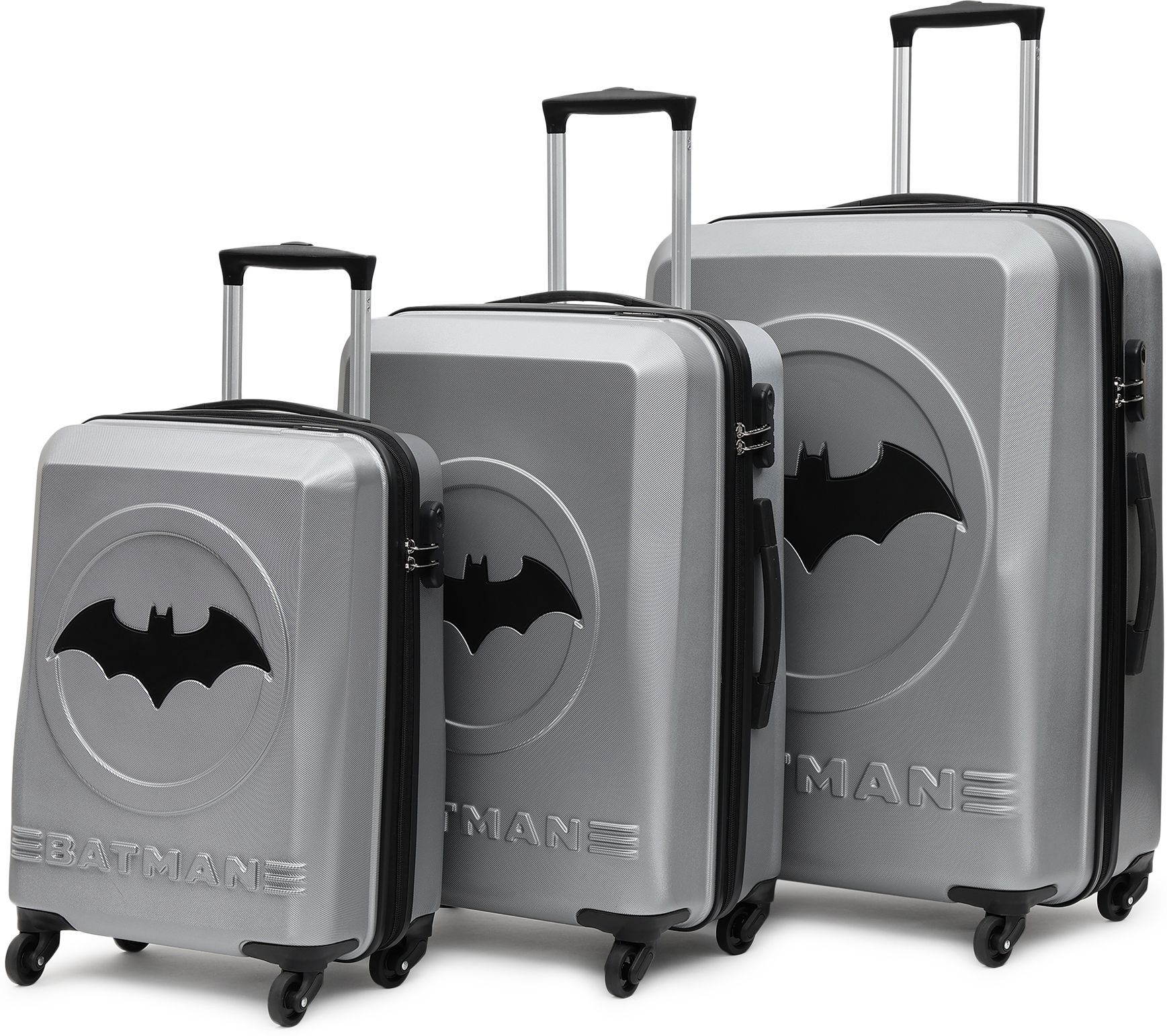 Hard Body Set of 3 Luggage 4 Wheels - BATMAN OFFICIAL MERCHANDISE TROLLEY WITH PREMIUM MOULDED BAT LOGO - Silver-image-37
