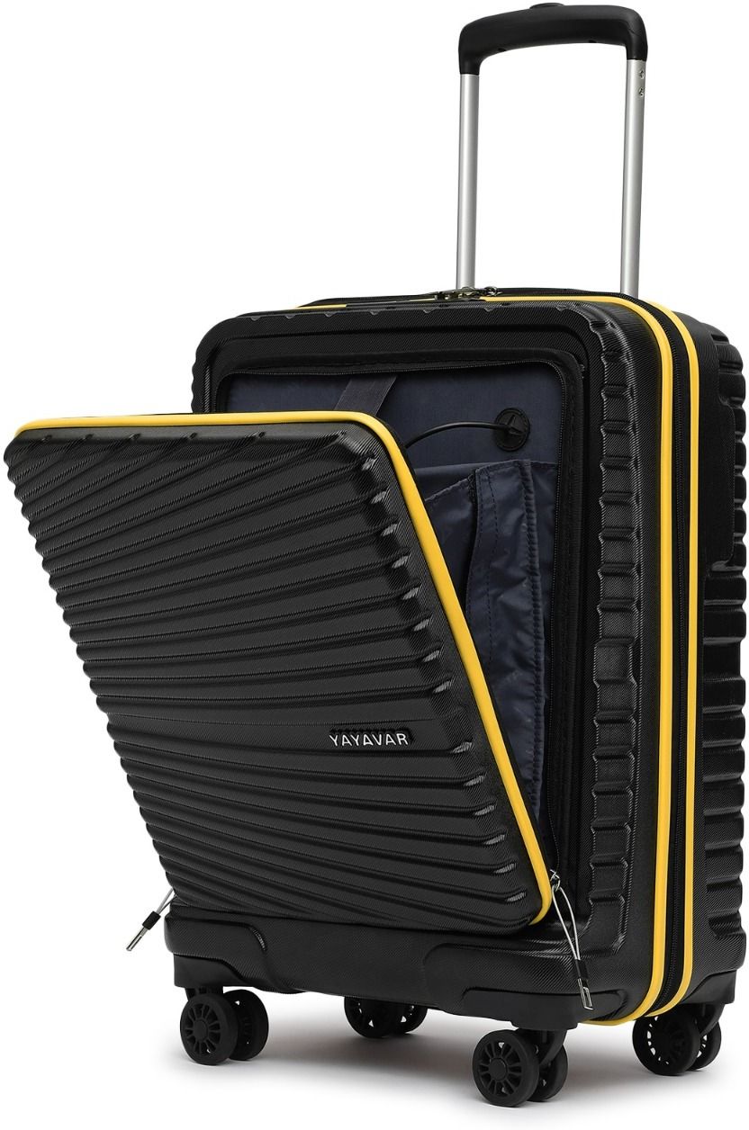 yayavar Small Cabin Suitcase (55 cm) 8 Wheels - BERLIN CABIN PRO|LaptopCompartment|USB ChargingPoint|5YearsInternationalWarranty - Black, Yellow-picture-3