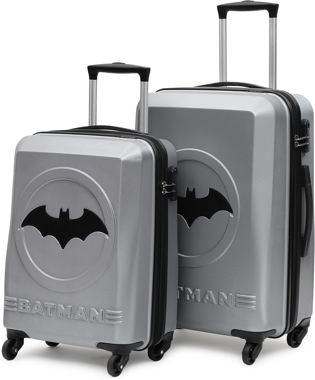 Hard Body Set of 2 Luggage 4 Wheels - BATMAN OFFICIAL MERCHANDISE TROLLEY WITH PREMIUM MOULDED BAT LOGO - Silver-image-42