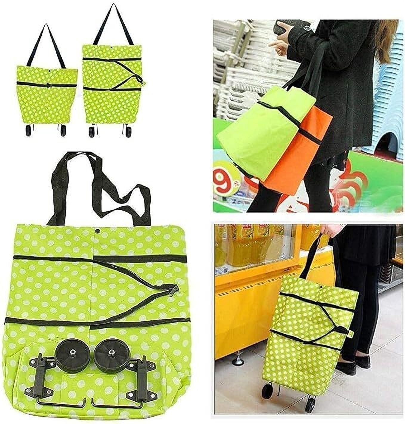 articunoind Small Cabin & Check-in Set (10 inch) 4 Wheels - Foldable Shopping Trolley Bag with Wheels - Green-picture-3