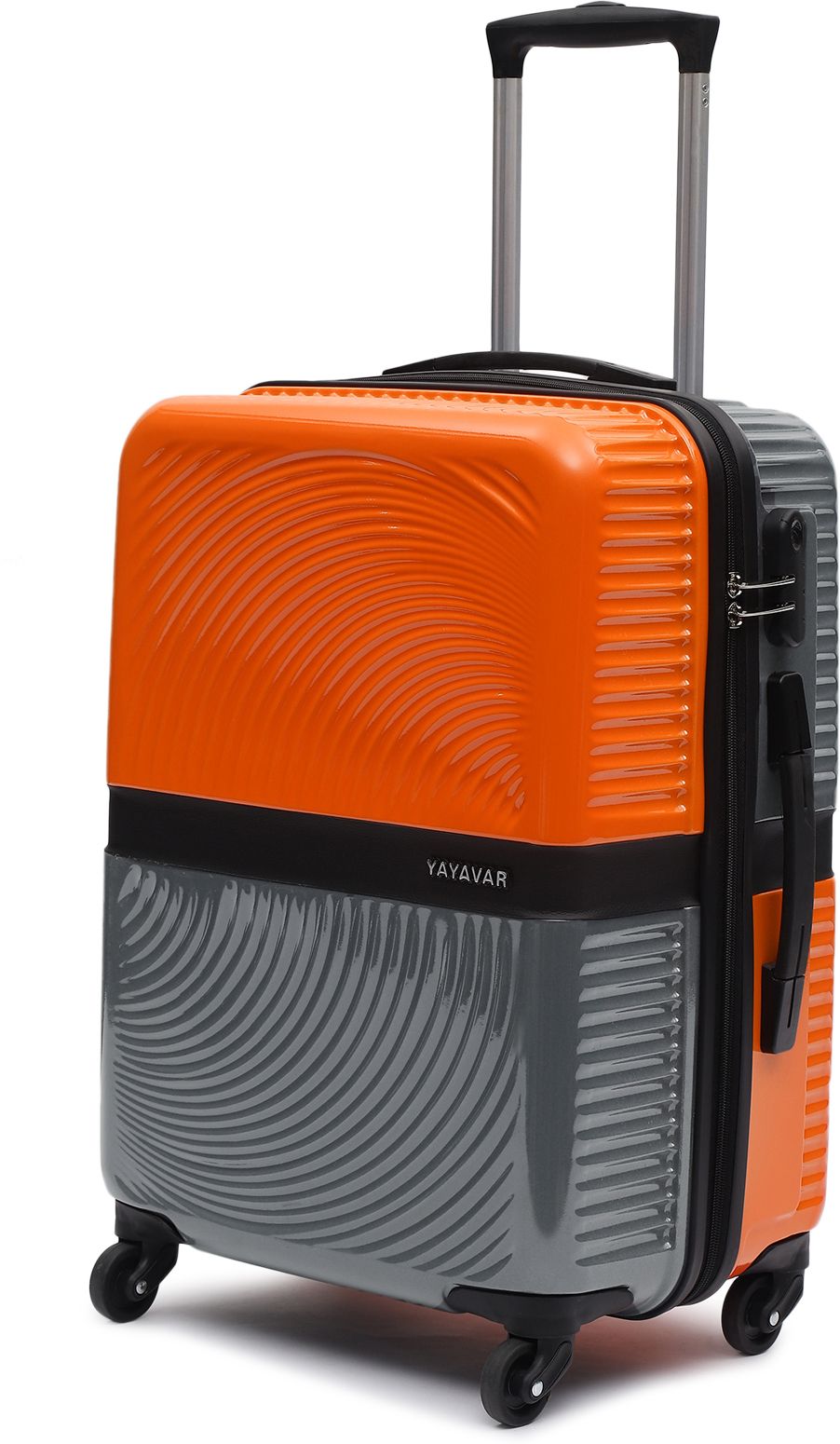 Medium Check-in Suitcase (64 cm) 4 Wheels - VENICE - Dual Color Scratch Proof Printed Trolley Bag - Orange, Grey