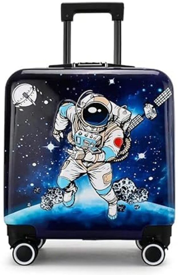 Small Cabin Suitcase (20 inch) 4 Wheels - Cartoon Print kids travel trolley bag Lightweight Luggage 4 wheels suitcase - Black-image-32