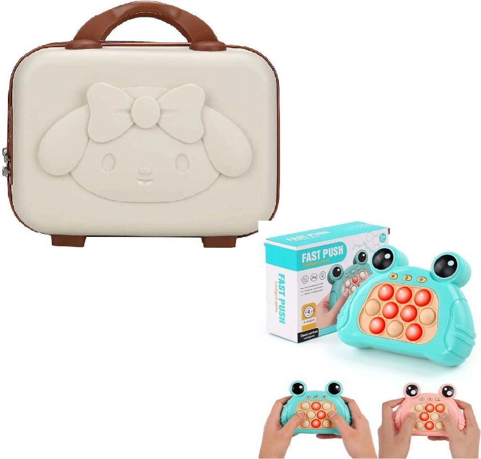 Hard Body Set of 2 Luggage - Kids Cartoon Bag & Fast Push Game Combo Set - Beige, Brown, Blue, Pink-image-13