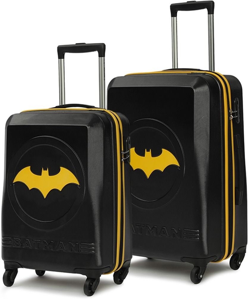 Hard Body Set of 2 Luggage 4 Wheels - BATMAN OFFICIAL MERCHANDISE TROLLEY WITH PREMIUM MOULDED BAT LOGO - Yellow-image-49