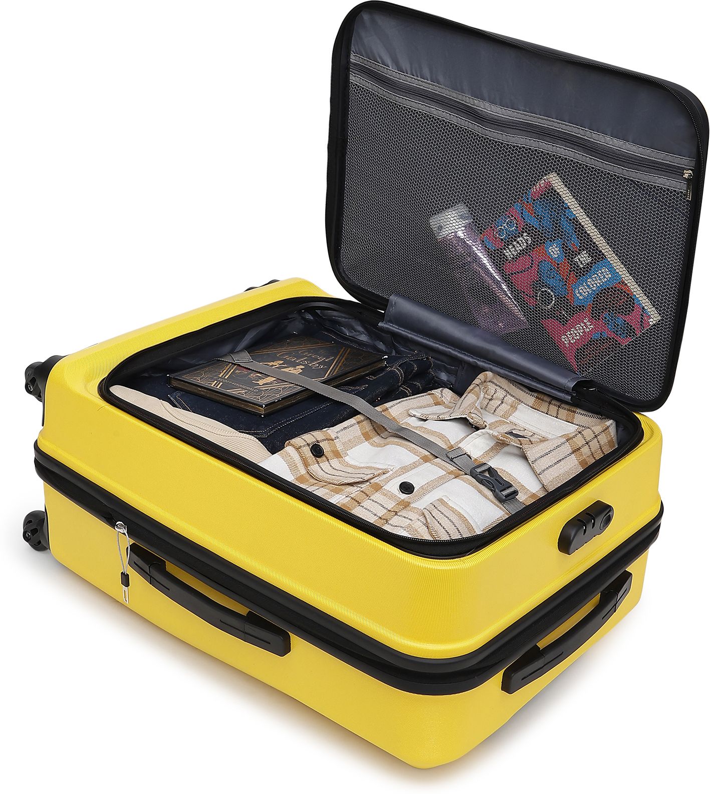 yayavar Medium Check-in Suitcase (67 cm) 4 Wheels - Cairo Trunk Front Open Hard Luggage With Premium Interior - Yellow, Black-picture-29