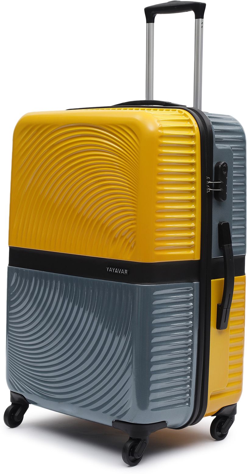 Large Check-in Suitcase (74 cm) 4 Wheels - VENICE - Scratch Proof Printed Trolley Bag - Yellow, Grey