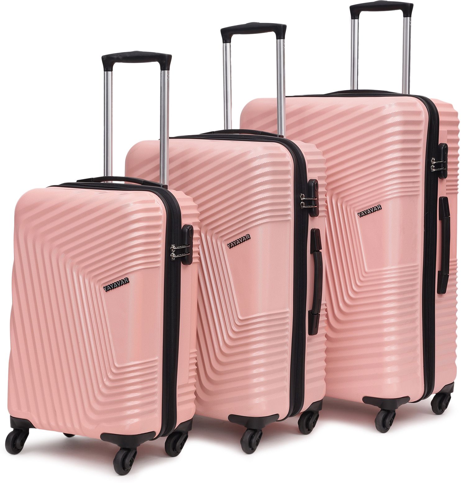 Hard Body Set of 3 Luggage 4 Wheels - Monaco Scratchproof 360Degree Rotating Latest Design Trolley Bag - Pink