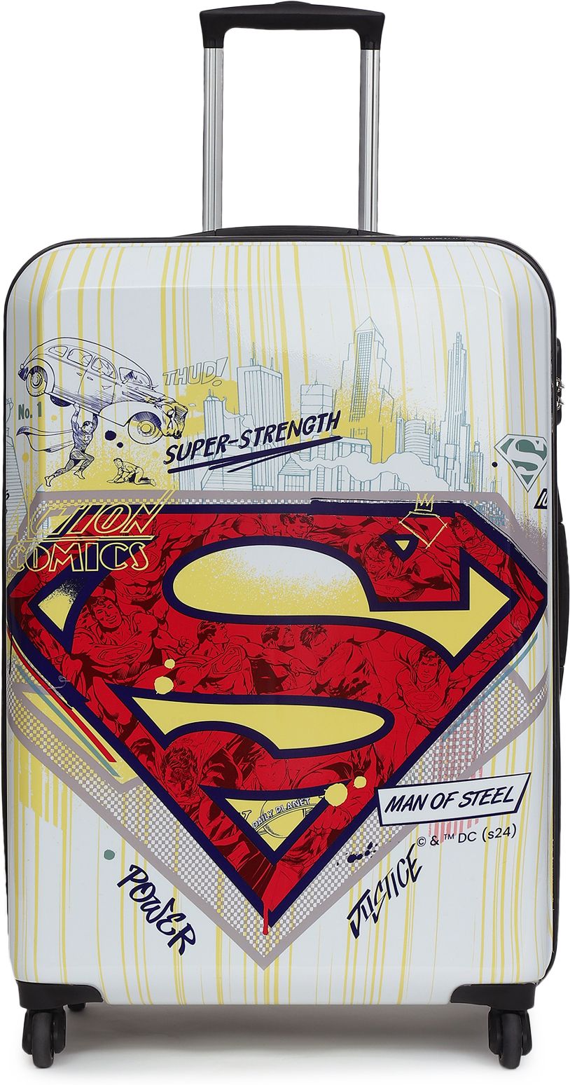 Large Check-in Suitcase (76 cm) 4 Wheels - SUPERMAN OFFICIAL MERCHANDISE TROLLEY WITH PREMIUM PRINTED SUPERMAN LOGO - White
