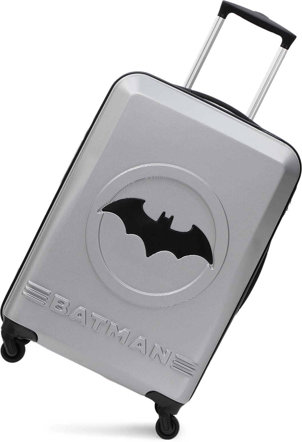 Medium Cabin Suitcase (67 cm) 4 Wheels - BATMAN OFFICIAL MERCHANDISE TROLLEY WITH PREMIUM MOULDED BAT LOGO - Silver