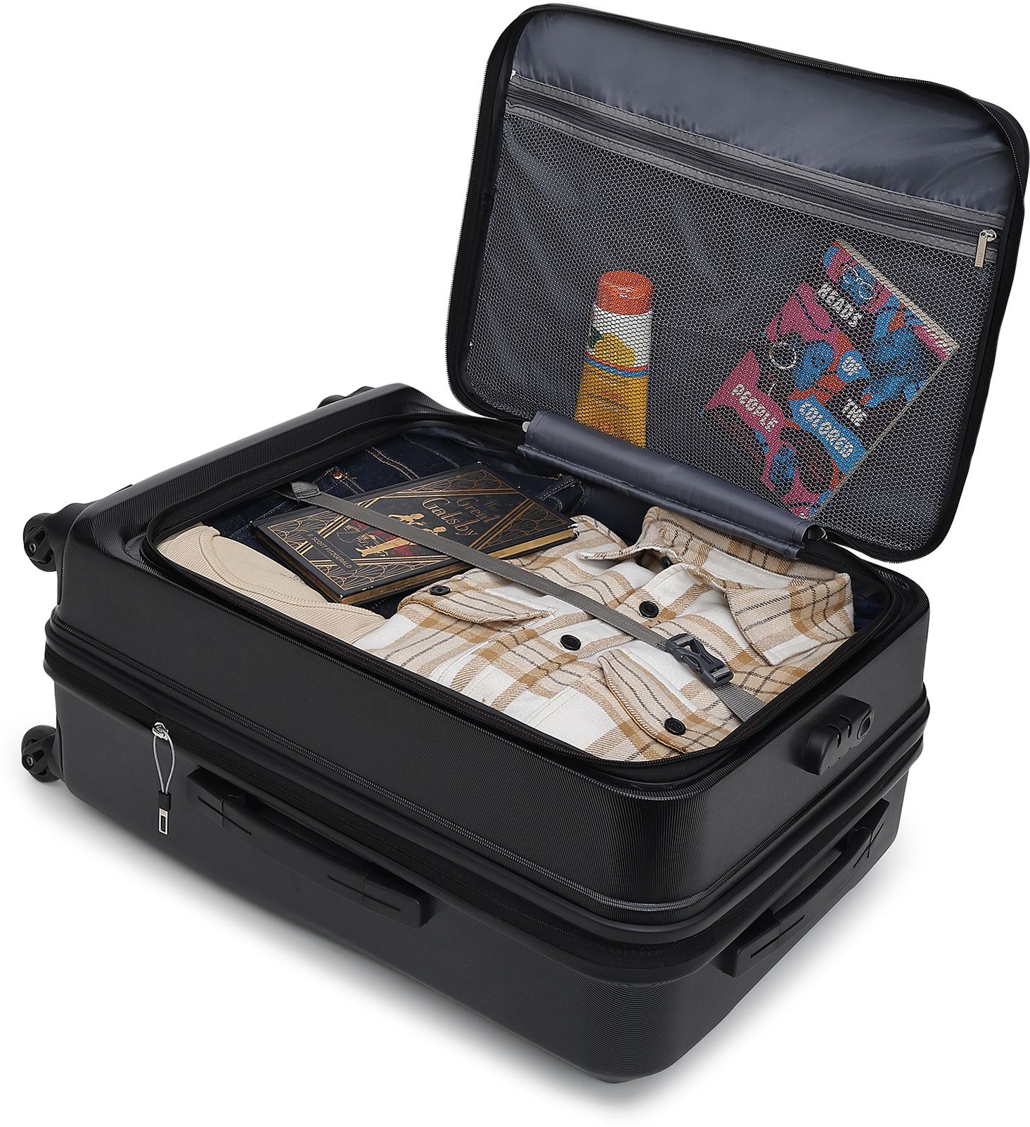 Medium Check-in Suitcase (67 cm) 4 Wheels - Cairo Trunk Front Open Hard Luggage With Premium Interior - Grey, Black-image-34