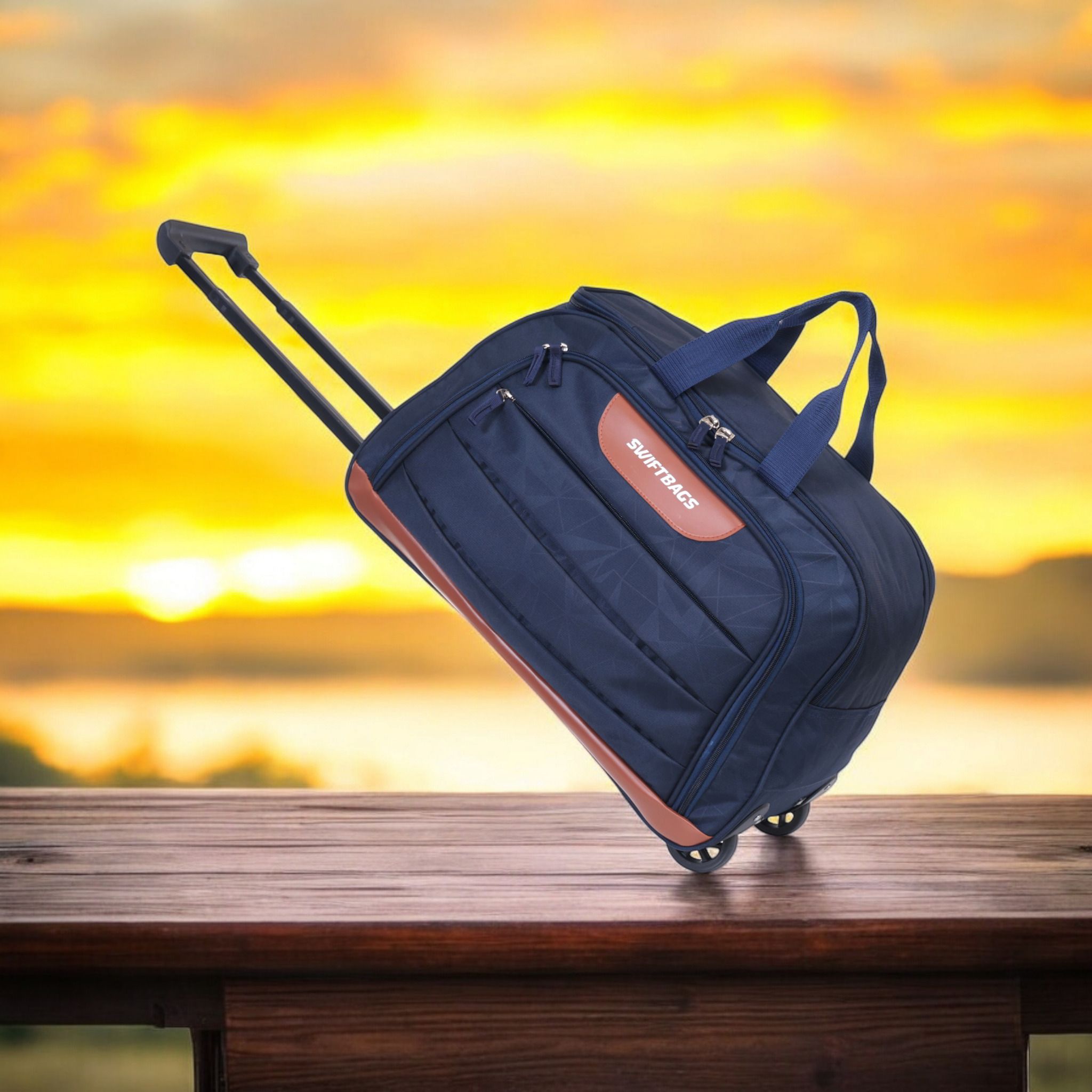 50 L Strolley Duffel Bag - Trendy Durable Cabin Trolley Duffel Bag Lightweight Foldable Stylish Travel Bags - Blue - Regular Capacity-image-36