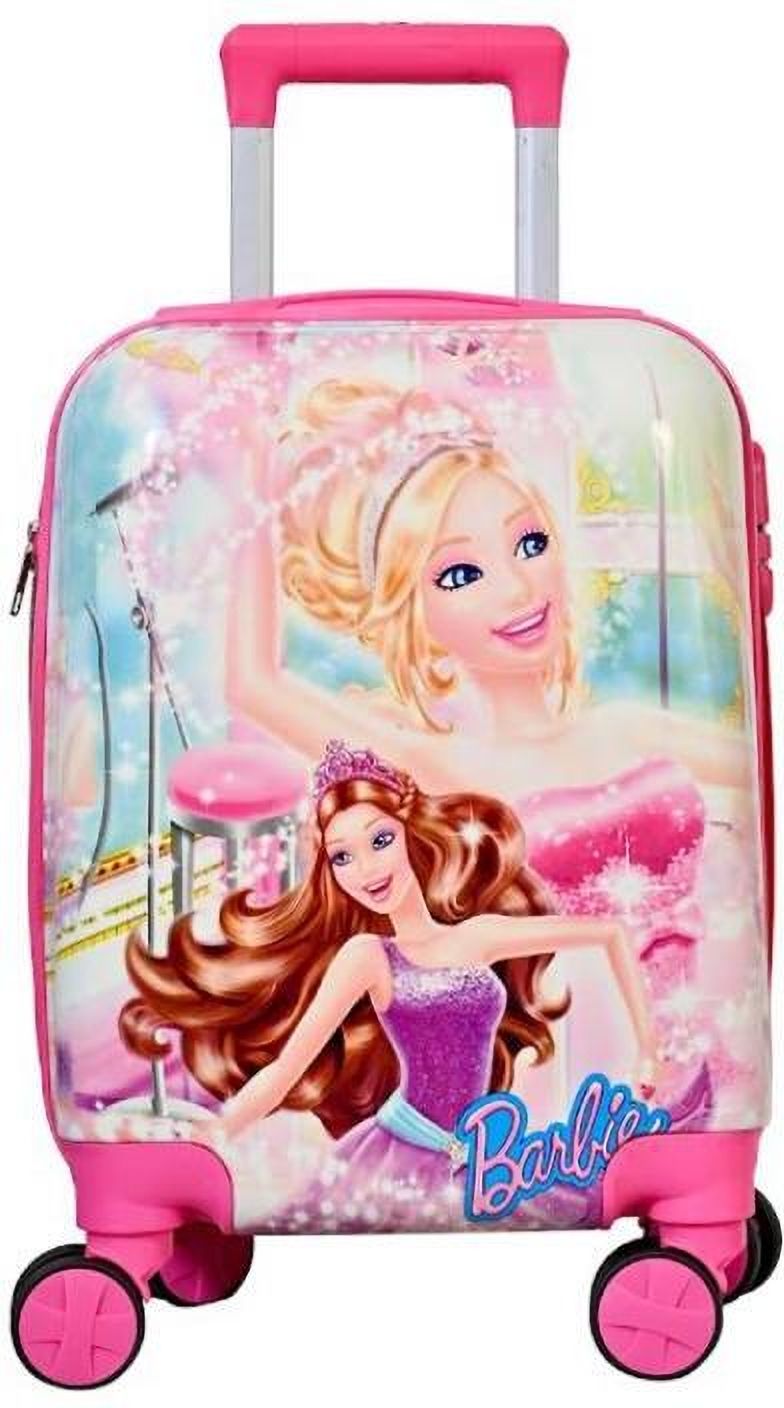 Small Cabin Suitcase (16 inch) 4 Wheels - Polycarbonate 360° Rotating Wheels Barbie Printed Kids Trolley Bag - Pink-image-15