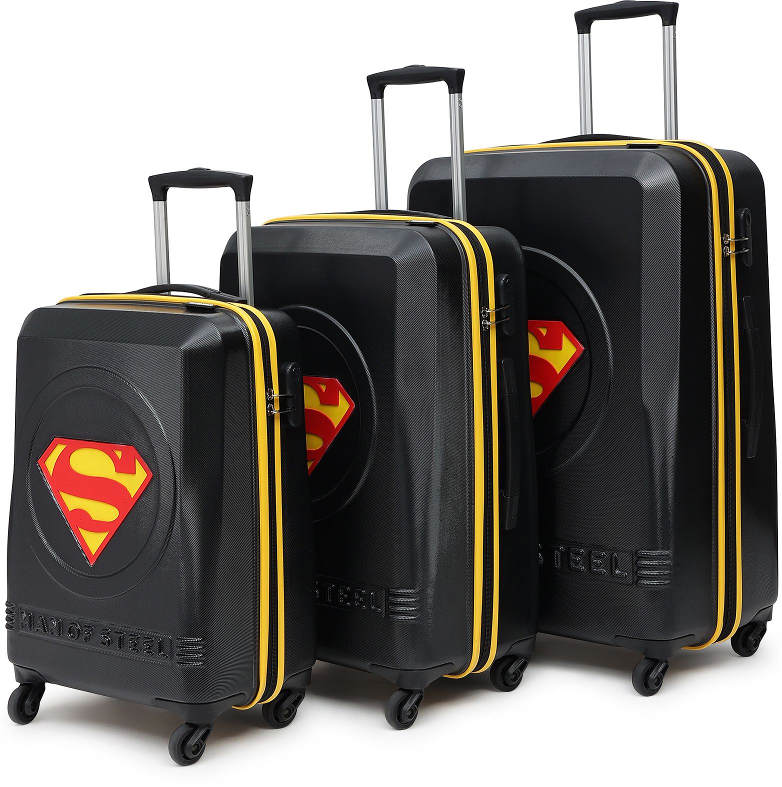 Hard Body Set of 3 Luggage 4 Wheels - SUPERMAN OFFICIAL MERCHANDISE TROLLEY WITH PREMIUM MOULDED SUPERMAN LOGO - Yellow, Black, Red-image-23