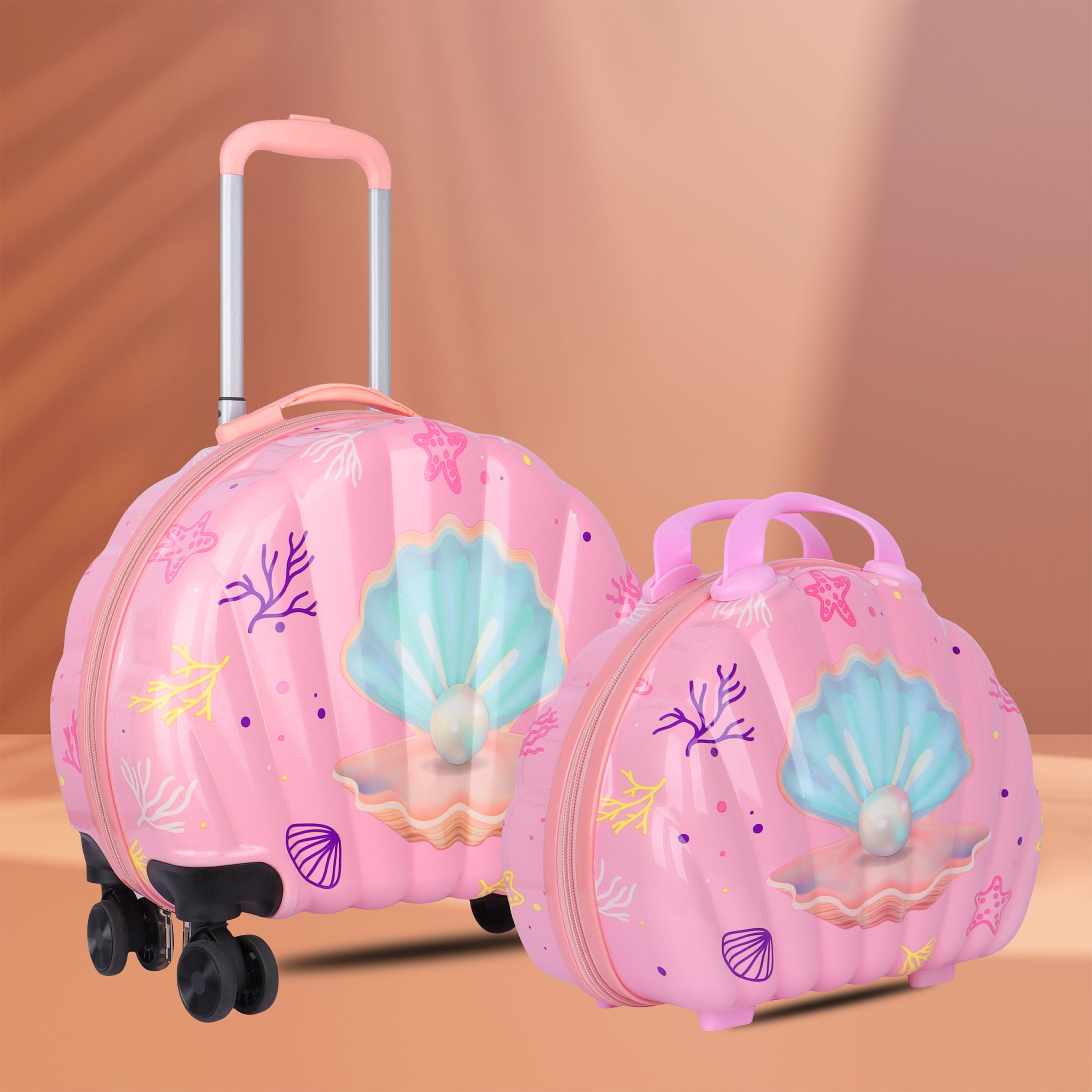 polo class Hard Body Set of 2 Luggage 8 Wheels - Kids Trolley Bag with vanity Polycarbonate Waterproof Trolley Bag for Kids - Pink-picture-30
