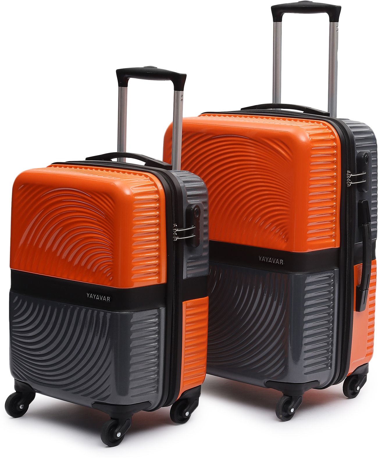 Hard Body Set of 2 Luggage 4 Wheels - VENICE - Scratch Proof Printed Trolley Bag - Orange, Grey-image-19