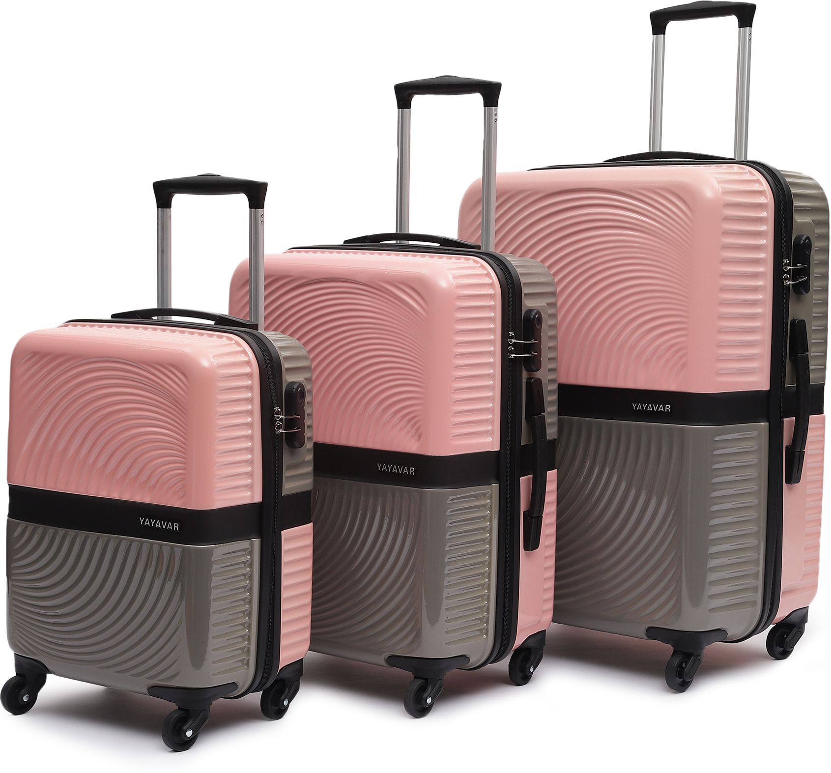 yayavar Hard Body Set of 3 Luggage 4 Wheels - VENICE - Scratch Proof Printed Trolley Bag - Pink, Grey-picture-16