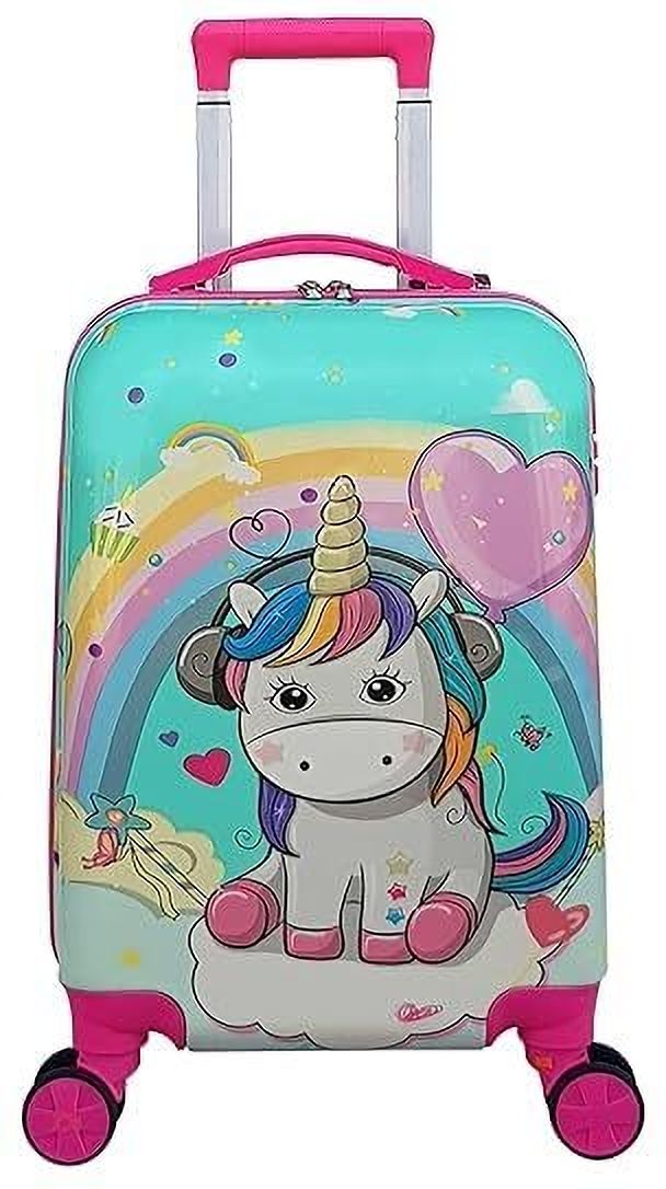 Small Cabin Suitcase (20 cm) 4 Wheels - Baby unicorn Printed Suitcase/Kids Trolley Bag 8 Wheels-16inch - Blue-image-9