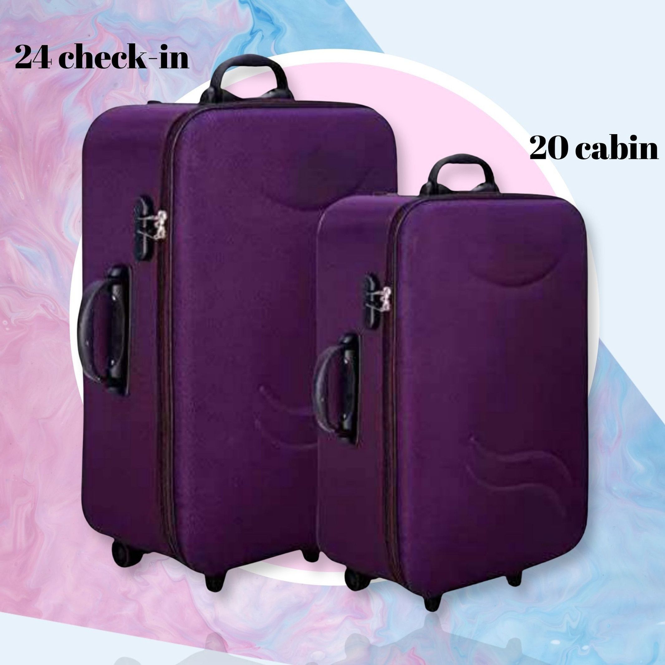 Soft Body Set of 2 Luggage 3 Wheels - Classic Cabin Luggage BAG RED - Purple-image-44