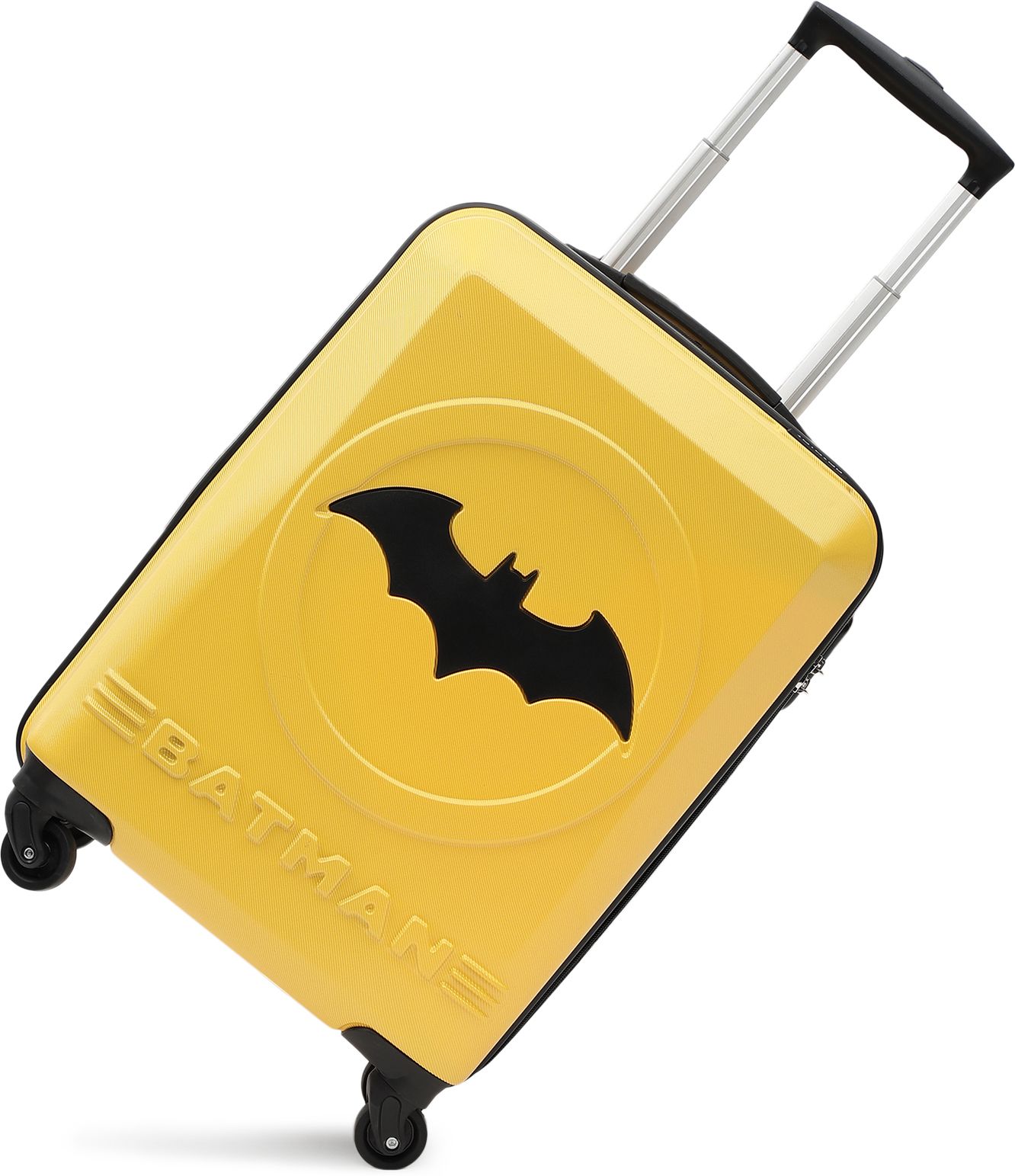 Small Cabin Suitcase (55 cm) 4 Wheels - BATMAN OFFICIAL MERCHANDISE TROLLEY WITH PREMIUM MOULDED BAT LOGO - Yellow, Black
