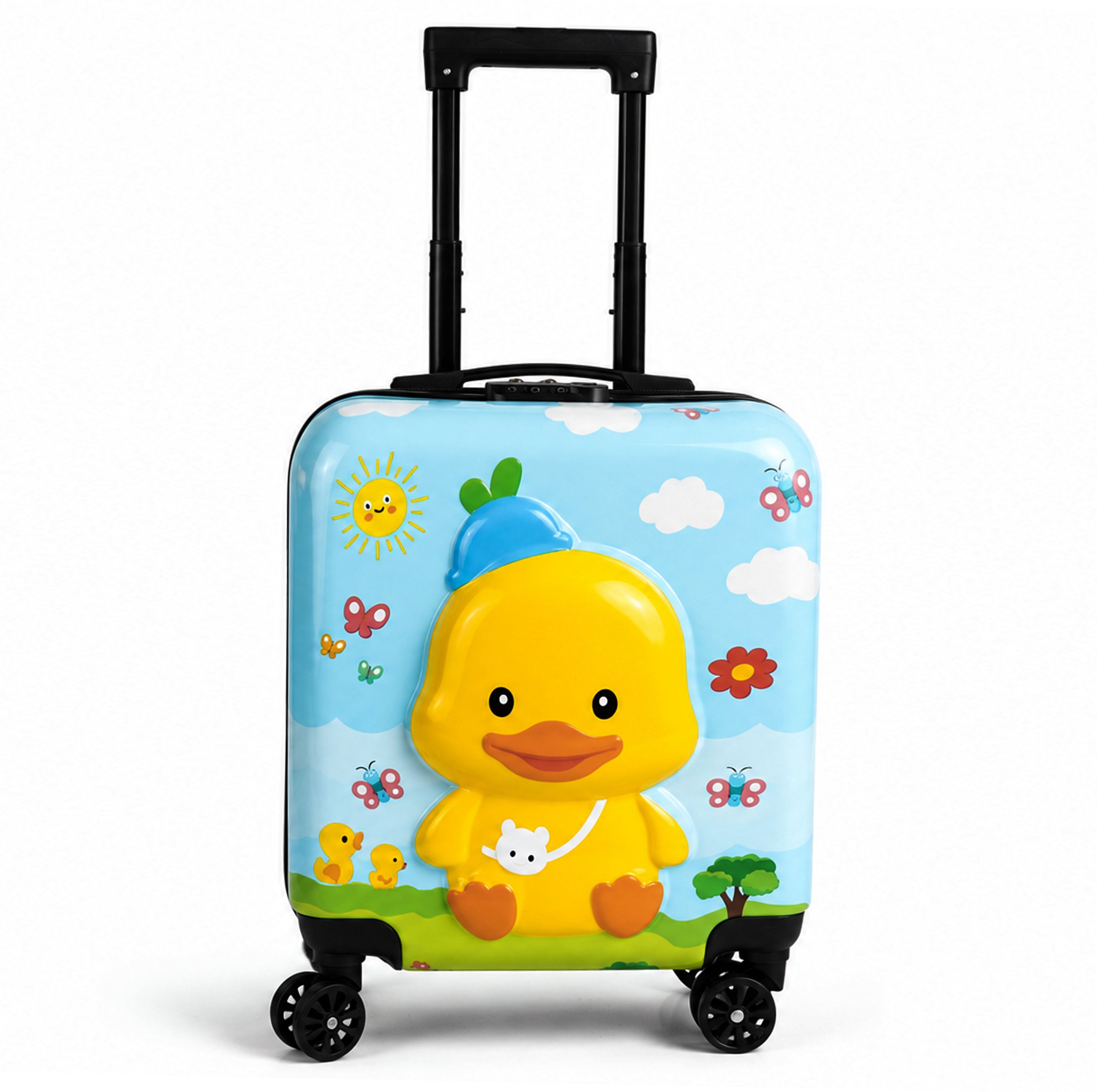 storite Small Cabin Suitcase (18 inch) 4 Wheels - 360° Rotation,Travelling Kids Duck Cartoon Design Trolley with Adjustable Handle - Blue-picture-11