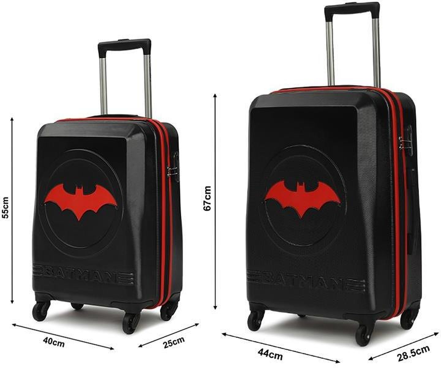 Hard Body Set of 2 Luggage 4 Wheels - BATMAN OFFICIAL MERCHANDISE TROLLEY WITH PREMIUM MOULDED BAT LOGO - Red-image-44