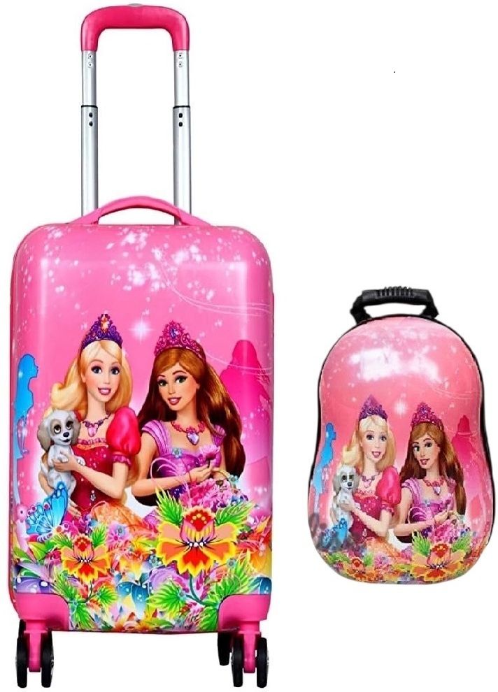 Small Cabin & Check-in Set (24 cm) 4 Wheels - 20 Inch Hardcase Barbie Trolley Bag Suitcase & 13 Inch Backpack combo Girls - Pink-image-37