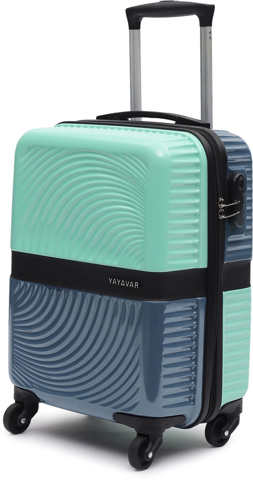 Small Cabin Suitcase (54 cm) 4 Wheels - VENICE - Dual Color Scratch Proof Printed Trolley Bag - Green, Blue