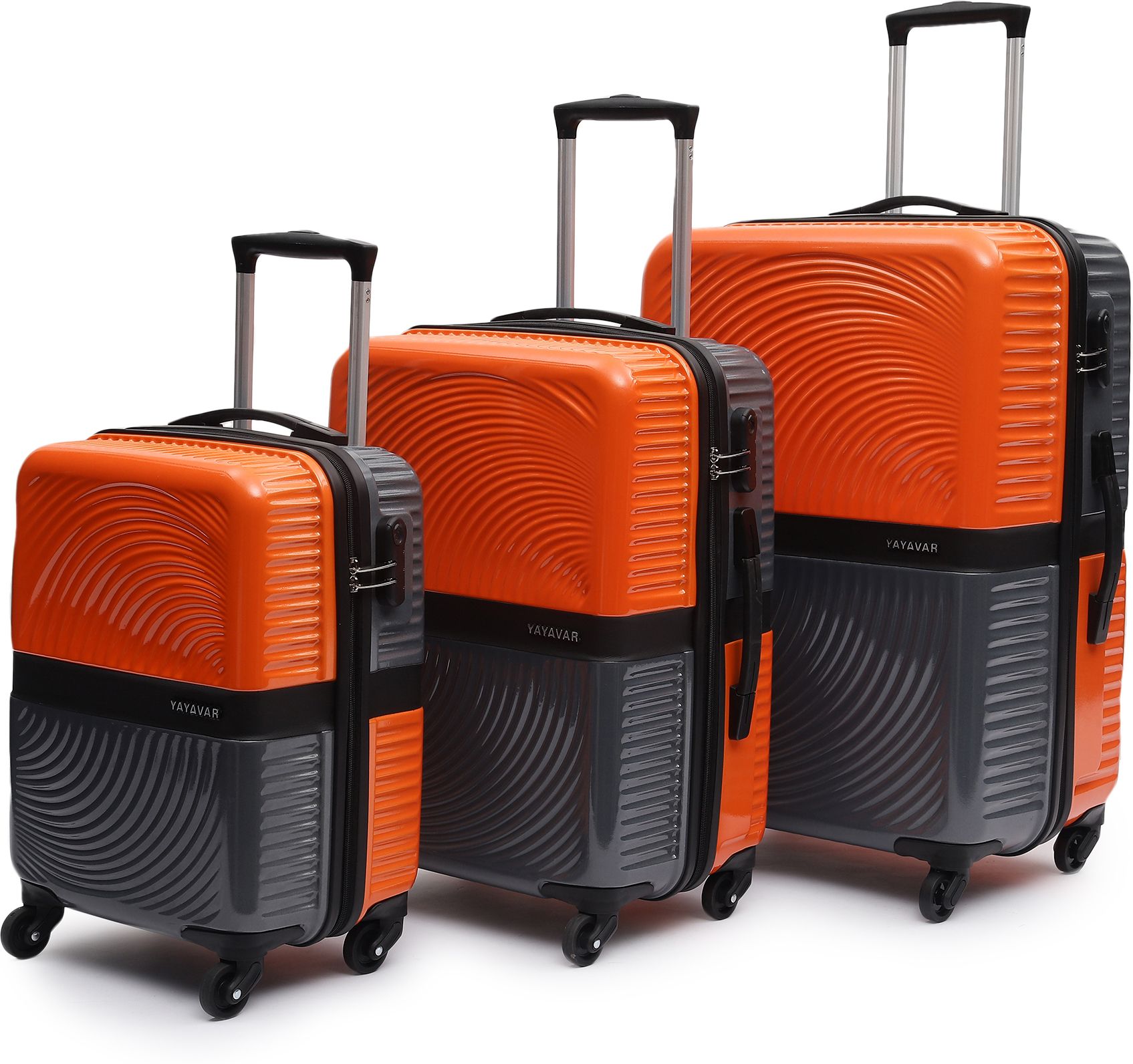 Hard Body Set of 3 Luggage 4 Wheels - VENICE - Scratch Proof Printed Trolley Bag - Orange, Grey-image-16