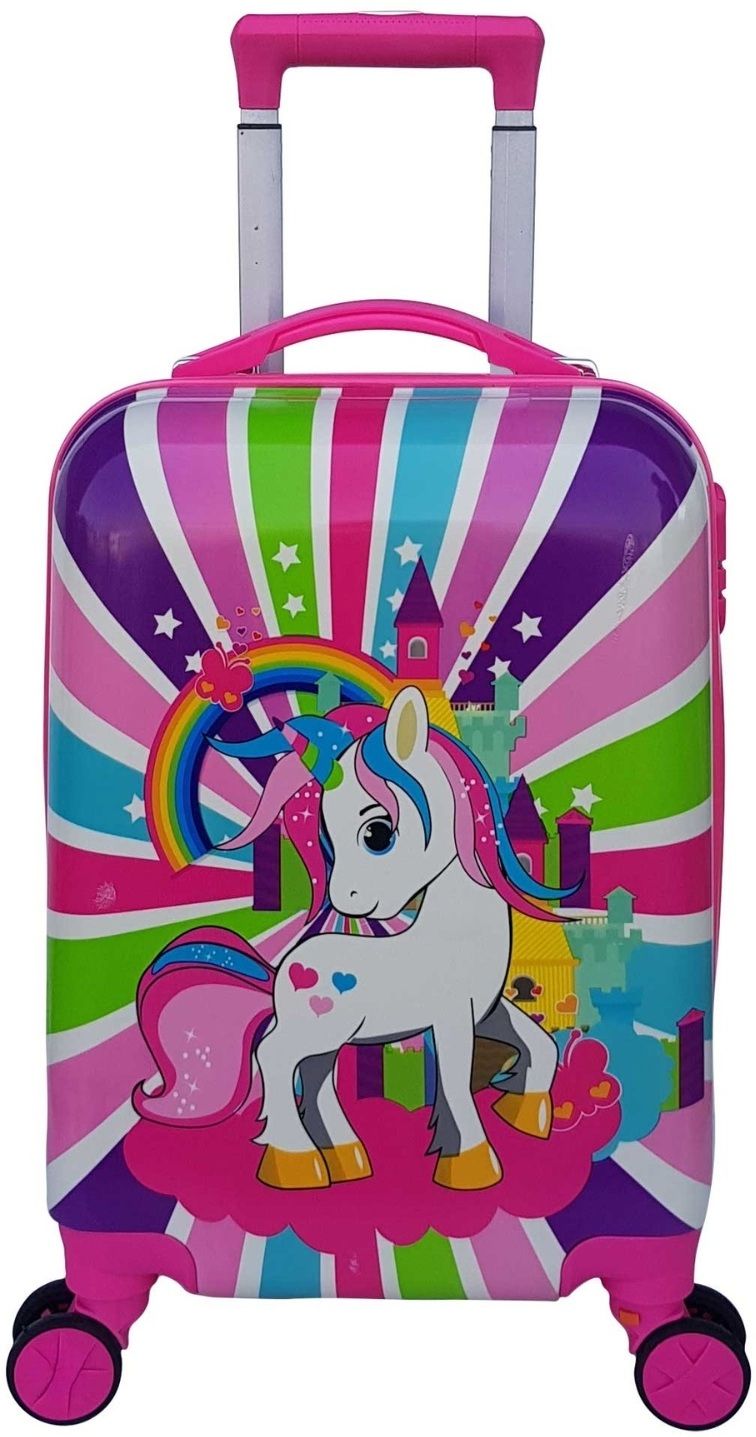 miss & chief Small Cabin Suitcase (20 inch) 8 Wheels - ABS Hard Shell Cartoon Print Kids Travel Trolley Bag With 360° spinner wheels - Pink, White-picture-36
