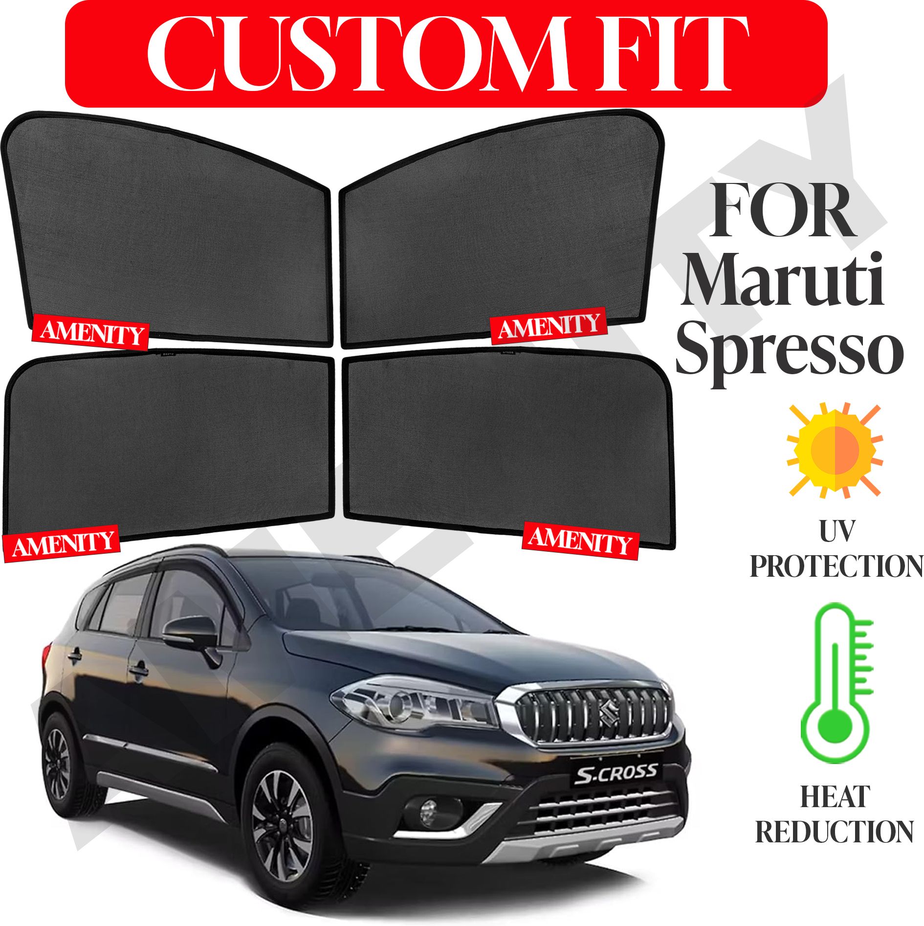 Side Window Sun Shade For Maruti Suzuki Spresso, UV Protection, Useful Car Accessories, Custom fit Sun Shades for Side Windows, Set of 4-image-45