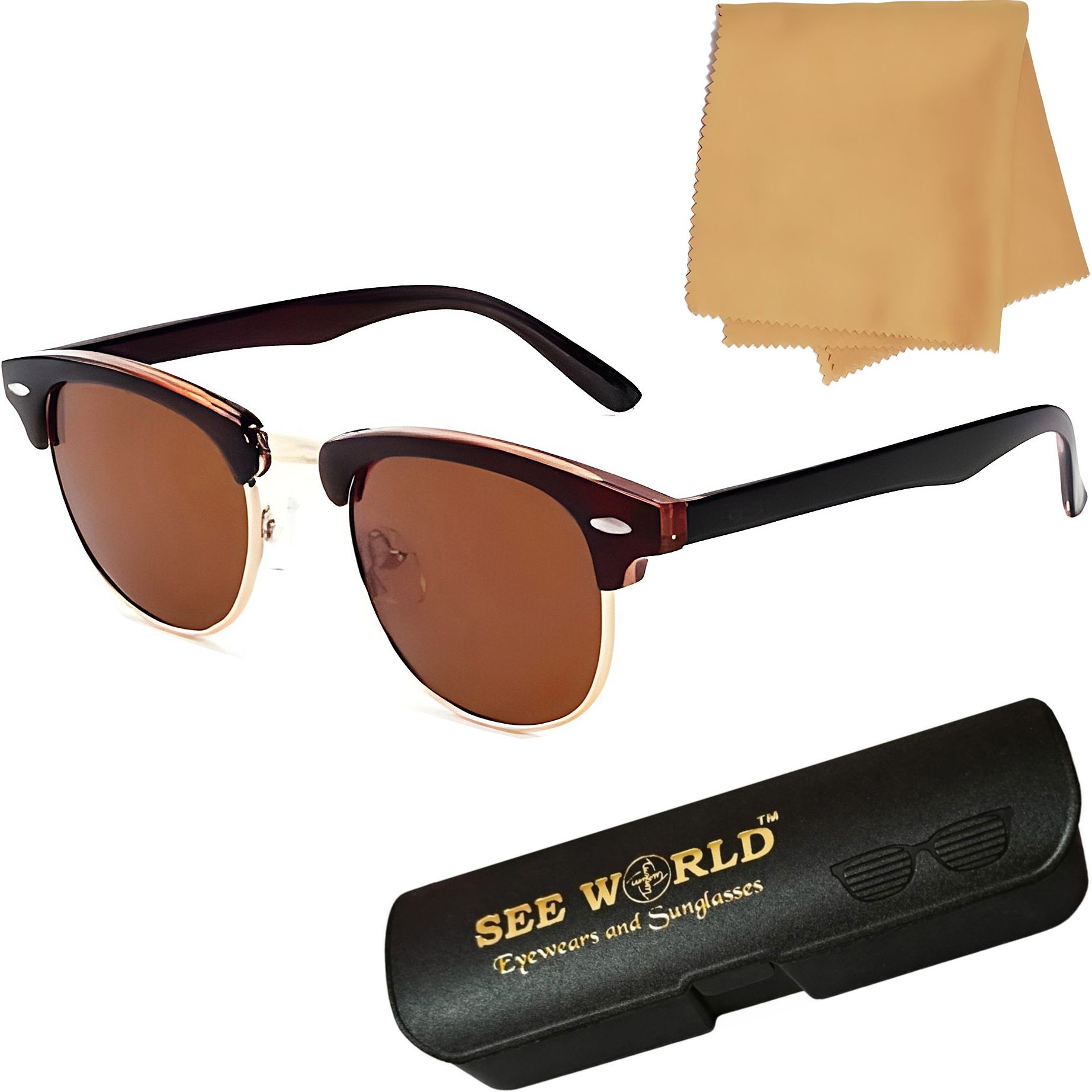 Riding Glasses Clubmaster, Retro Square Sunglasses (Free Size)-image-10
