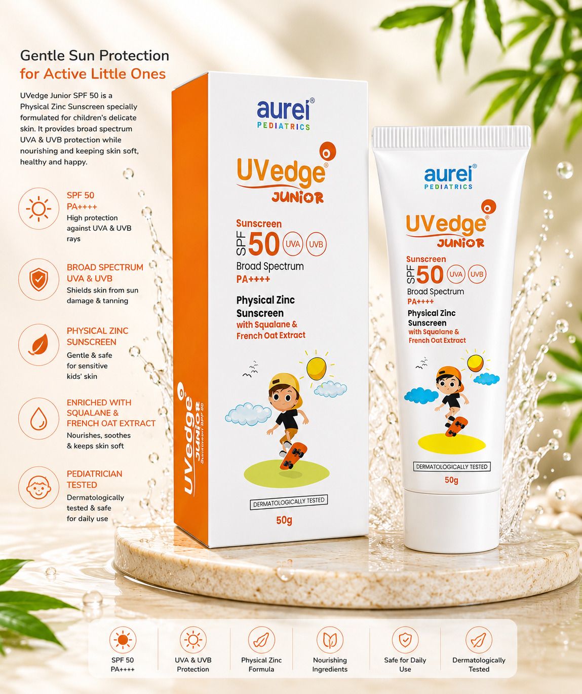aurelderma Sunscreen - SPF 50 PA++++ uvedge spf 50 junior-picture-7