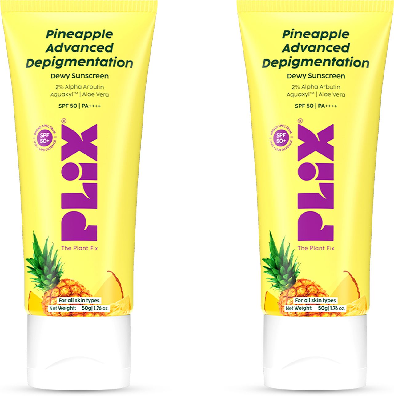 the plant fix plix Sunscreen - SPF 50+ PA++++ Pineapple Depigmentation Dewy Sunscreen with 2% Alpha Arbutin & Aloe Vera-picture-25
