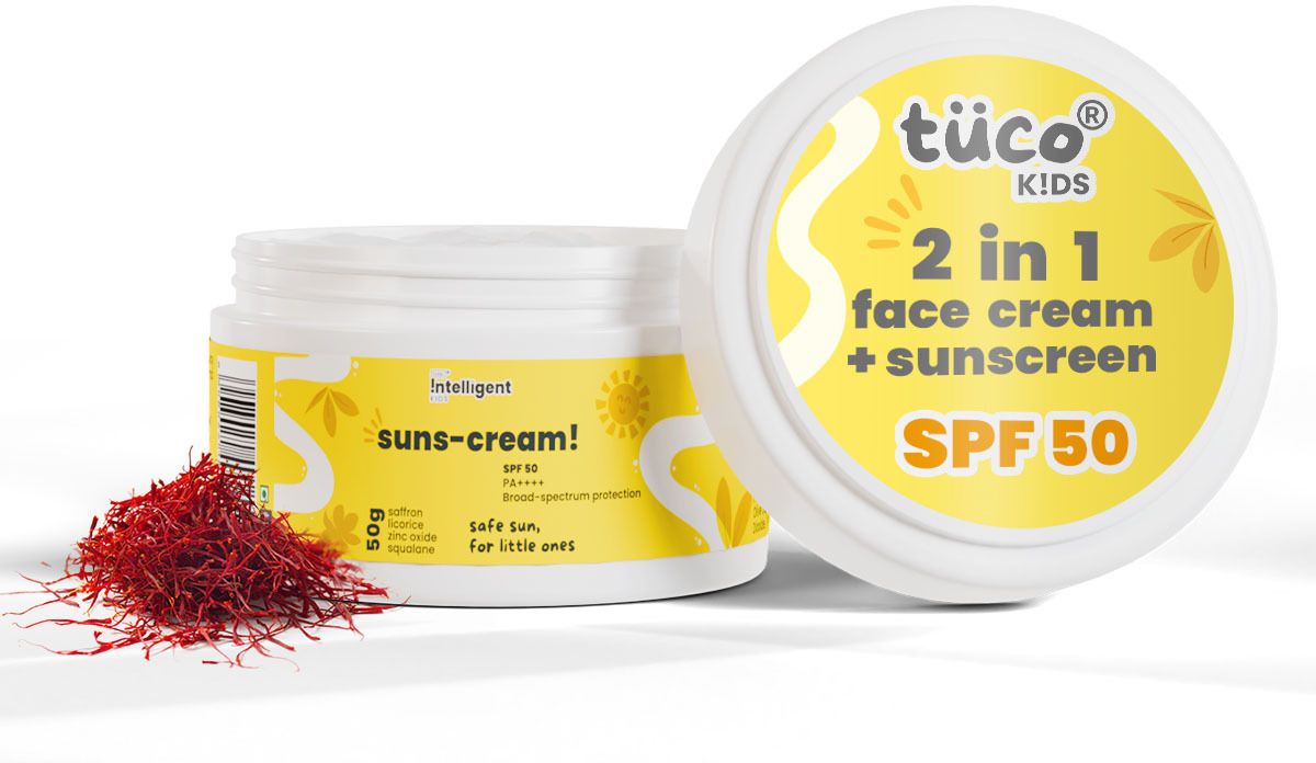 Sunscreen - SPF 50 PA++++ Intelligent Kids Saffron Face Cream & Sunscreen 50gm | Broad spectrum UV |