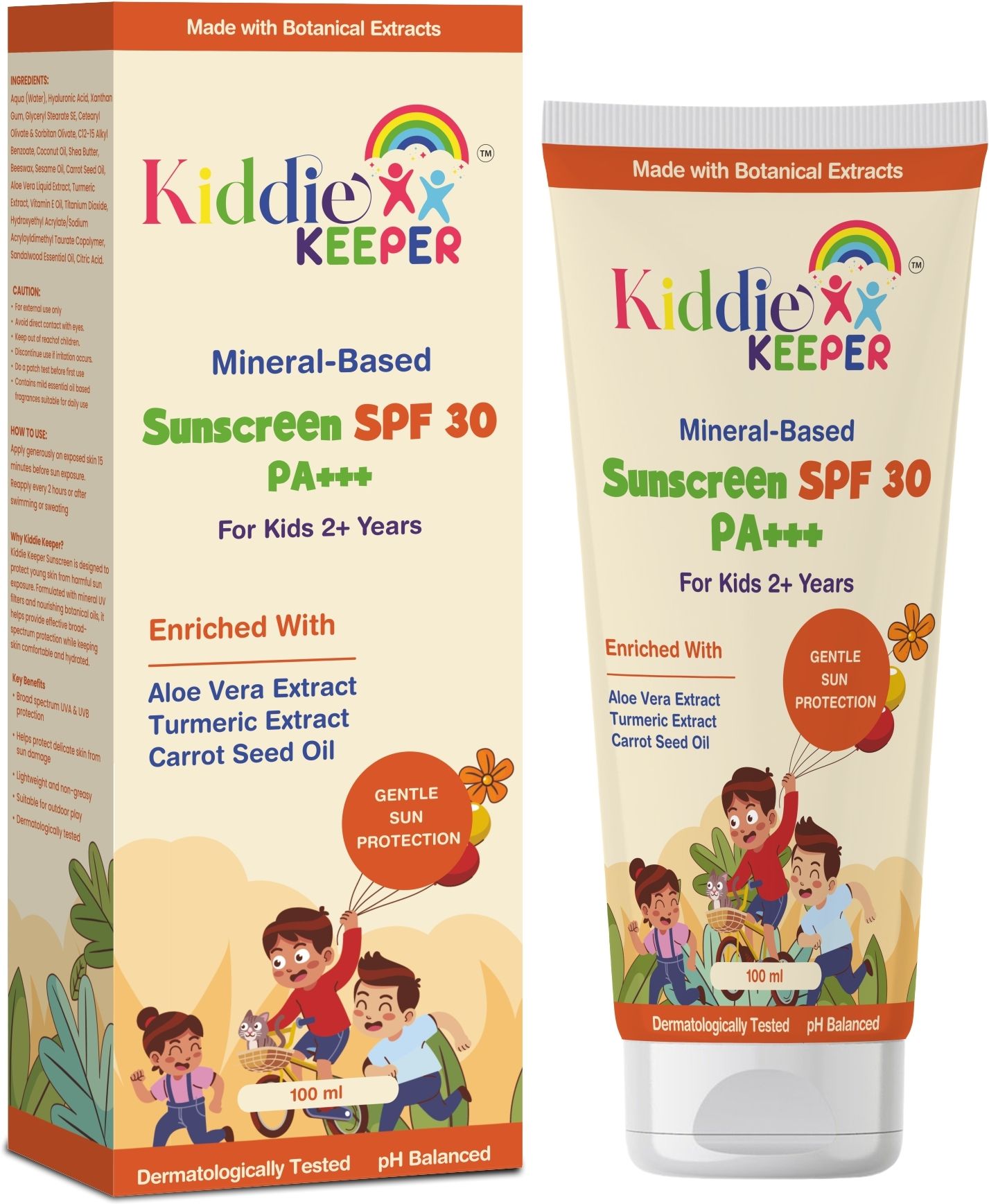Sunscreen - SPF 30 PA+++ Kid's Mineral Sunscreen SPF 30 PA+++ with Botanical Extracts 100ml (Pack of 3)-image-2