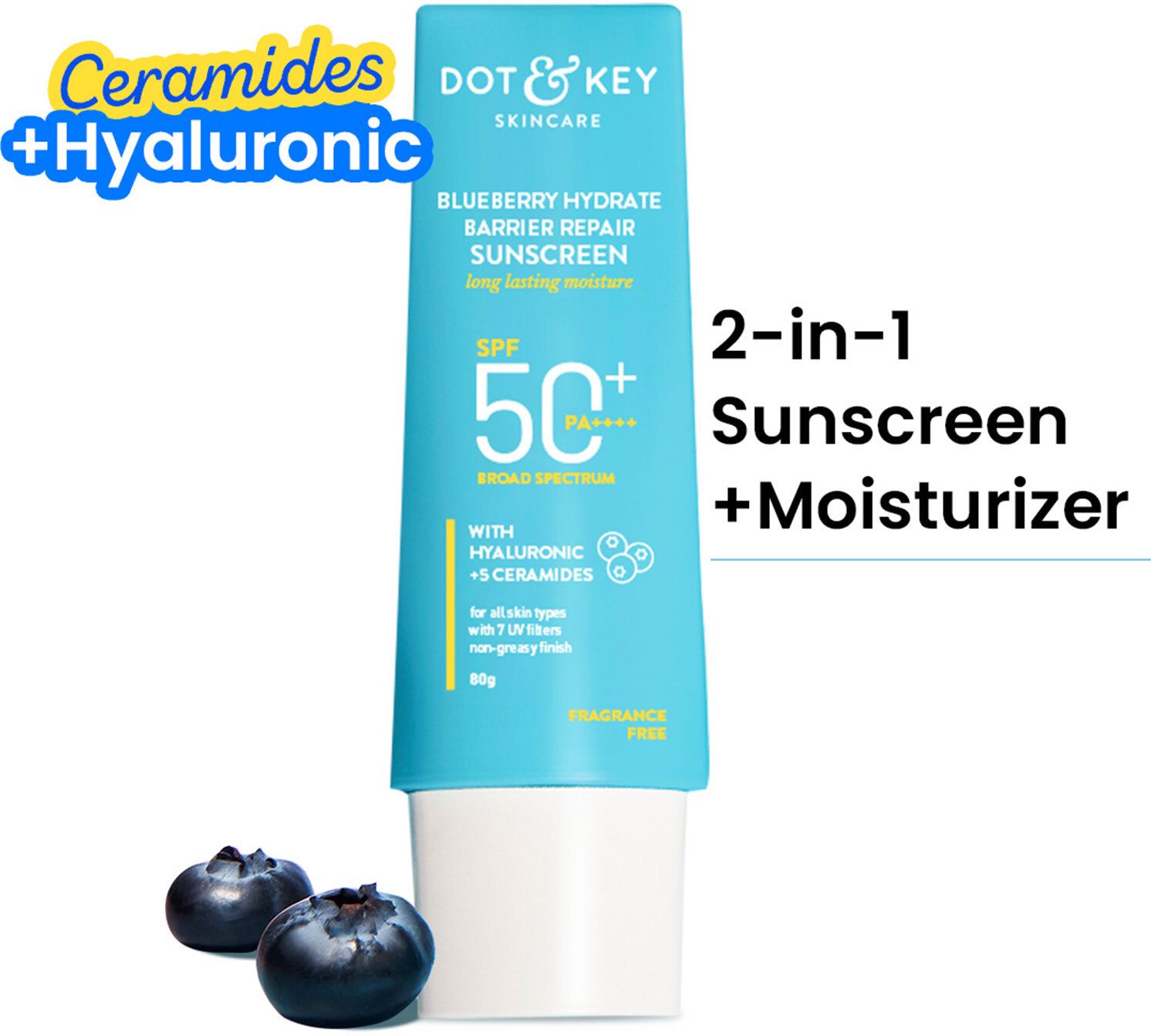 dot & key Sunscreen - SPF 50 PA++++ Blueberry Hydrate Barrier Repair For Dry &Sensitive Skin,NonGreasy Finish-picture-24