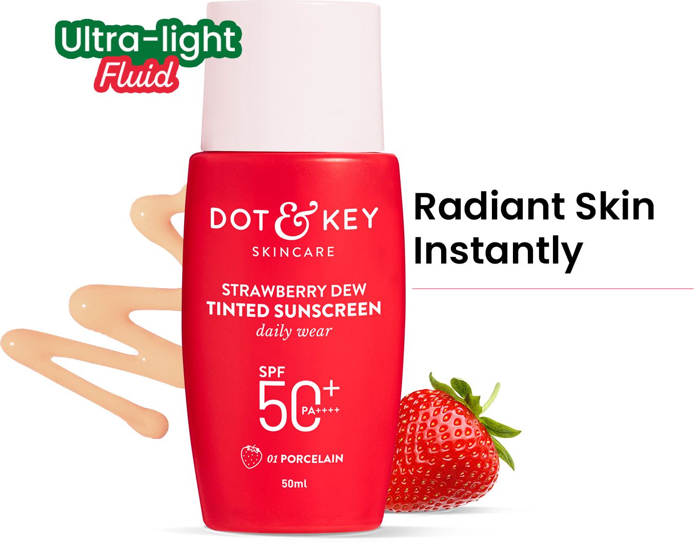 Sunscreen - SPF 50 PA++++ Strawberry Dew Tinted Shade-01 Porcelain,Water&Sweat resistant-image-41