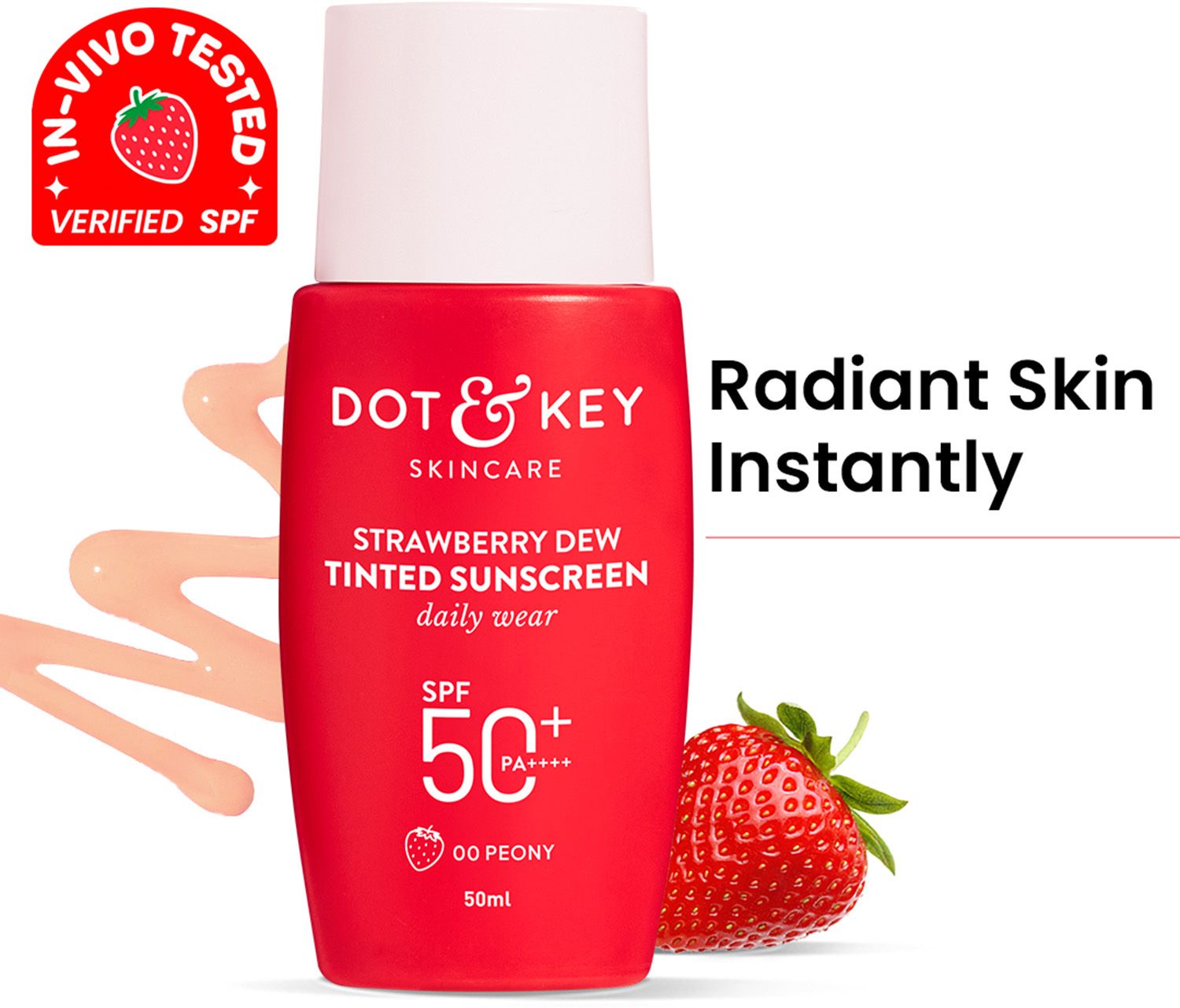 dot & key Sunscreen - SPF 50 PA++++ Strawberry Dew Tinted, In-Vivo Tested, Peony, for Daily Wear, Brightens Skin-picture-19